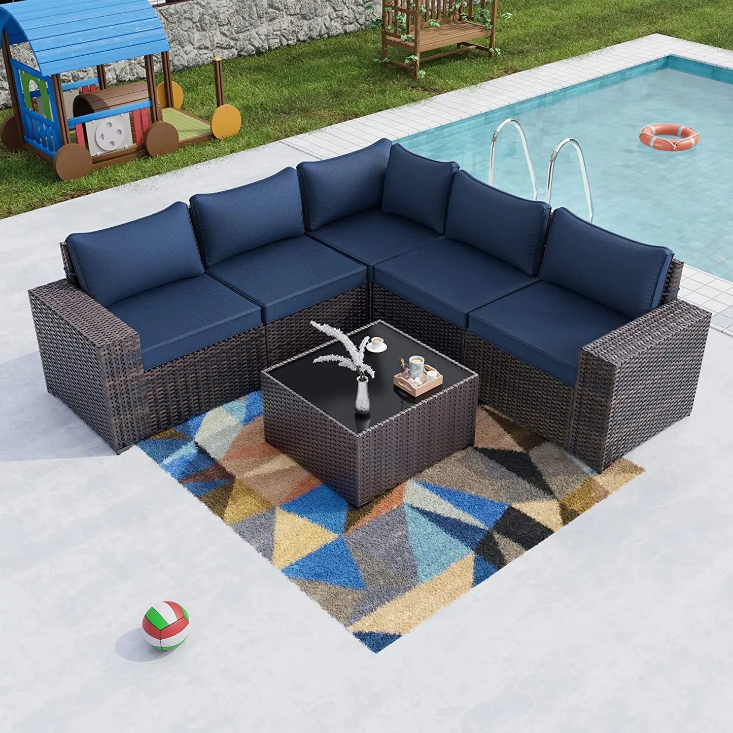 Frame 6-Piece Outdoor Patio Sectional Furniture Set In PE Rattan