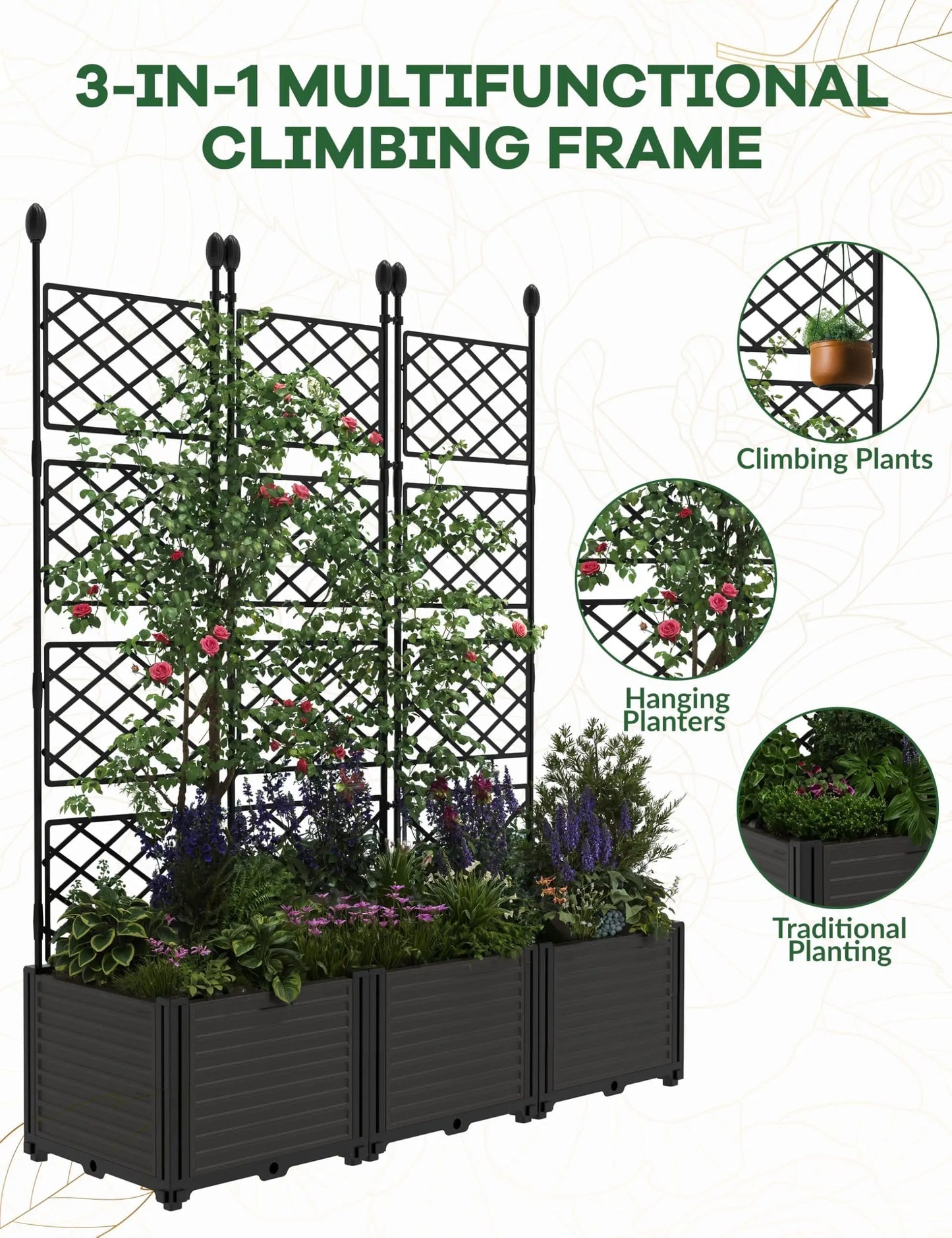 HiMISS Planter Box With Trellis For Climbing Plants