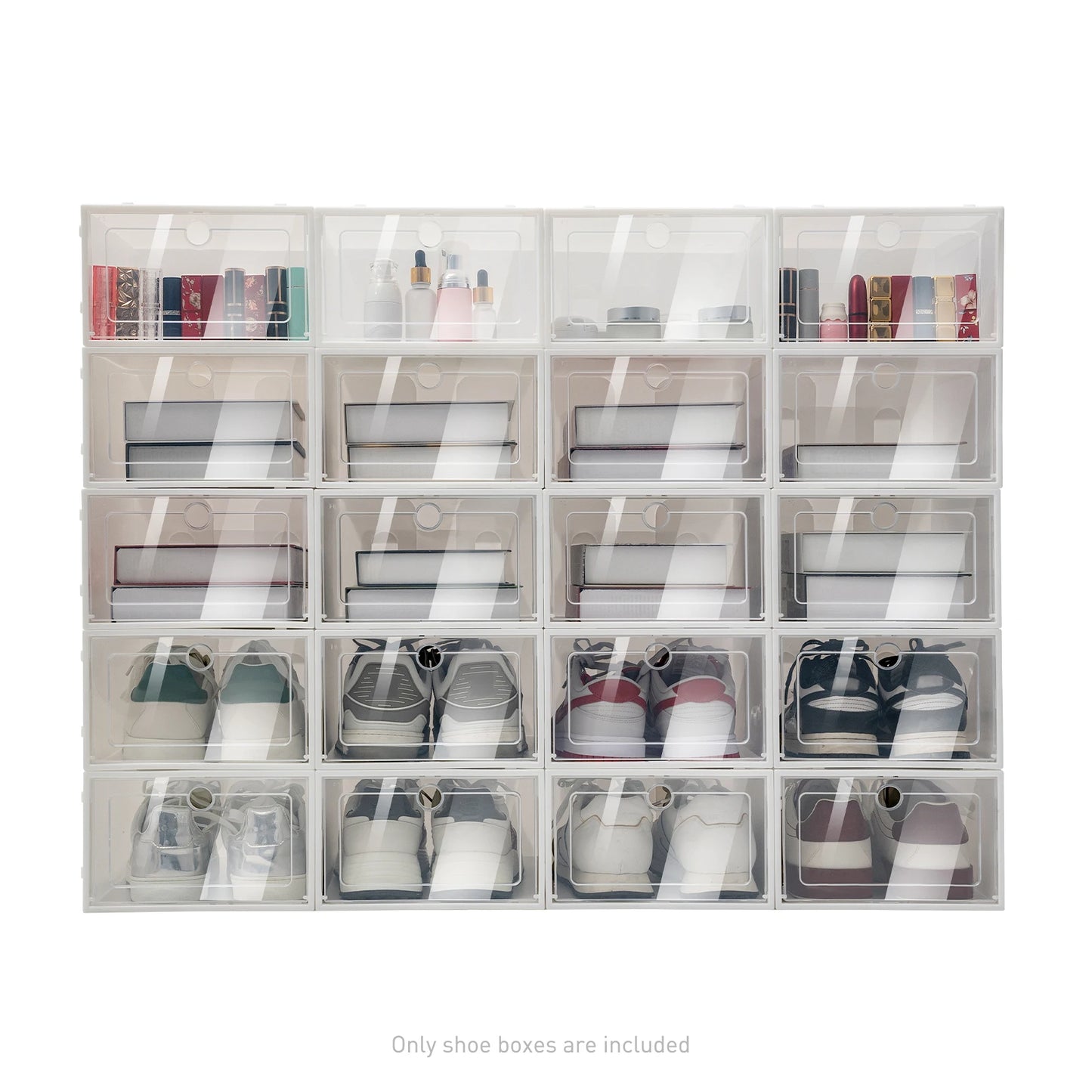 Foldable Flip Shoe Boxes 20 or 24 Pack Clear Plastic