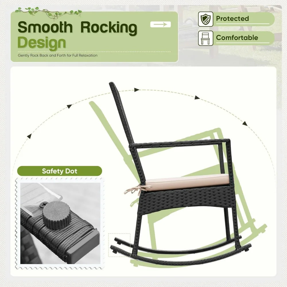 Flamaker Outdoor Furniture Rocker Set With PE Rattan Patio