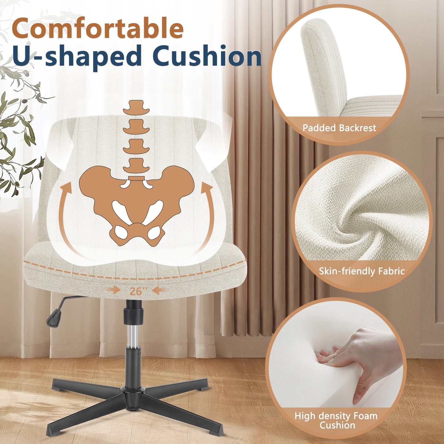 JHK Cross Legged Office Rocking Chair With Adjustable Swivel Desk