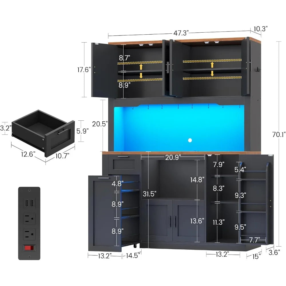 Pantry Cabinet With Charging Station And LED Light