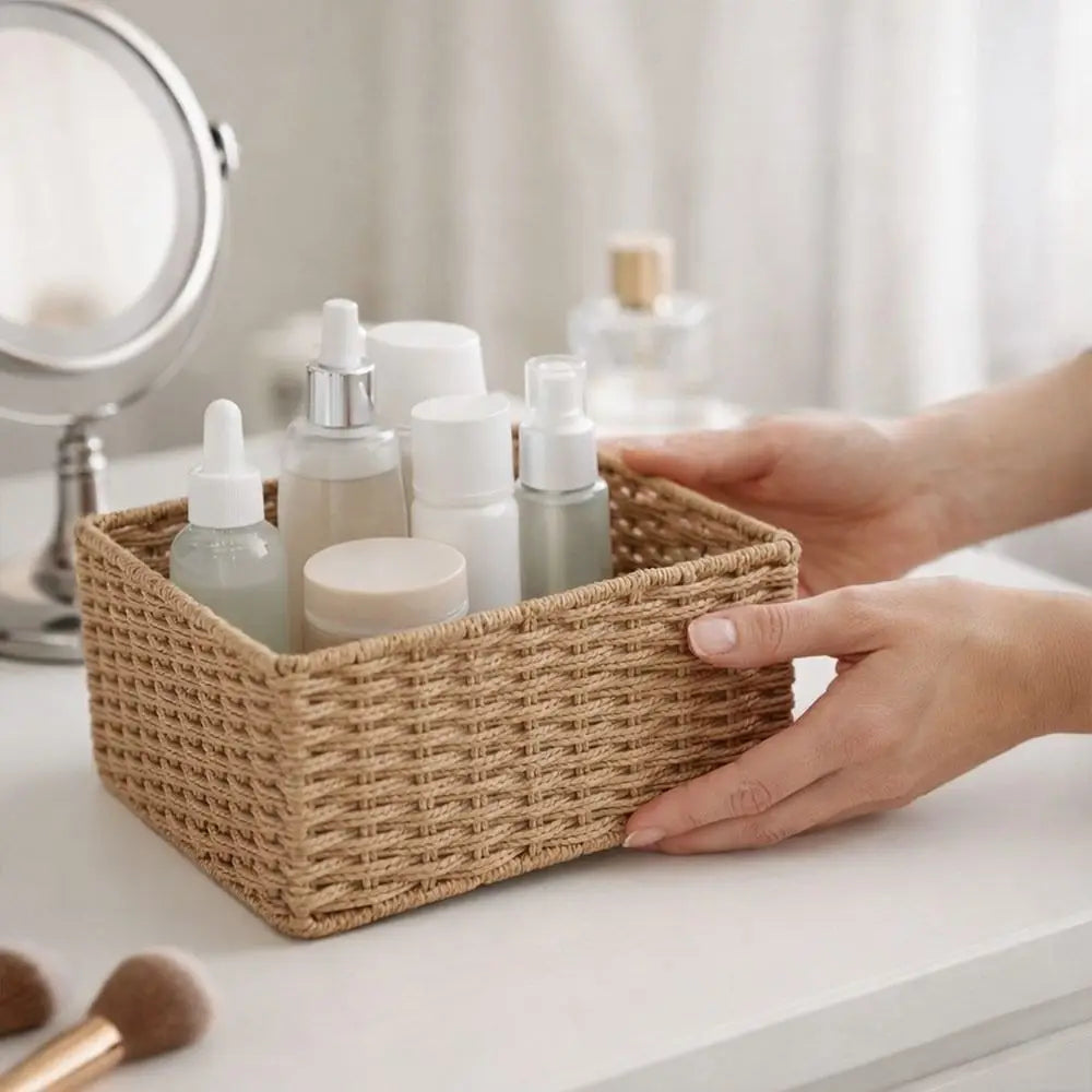 Woven Storage Basket Portable Large Capacity Organizer