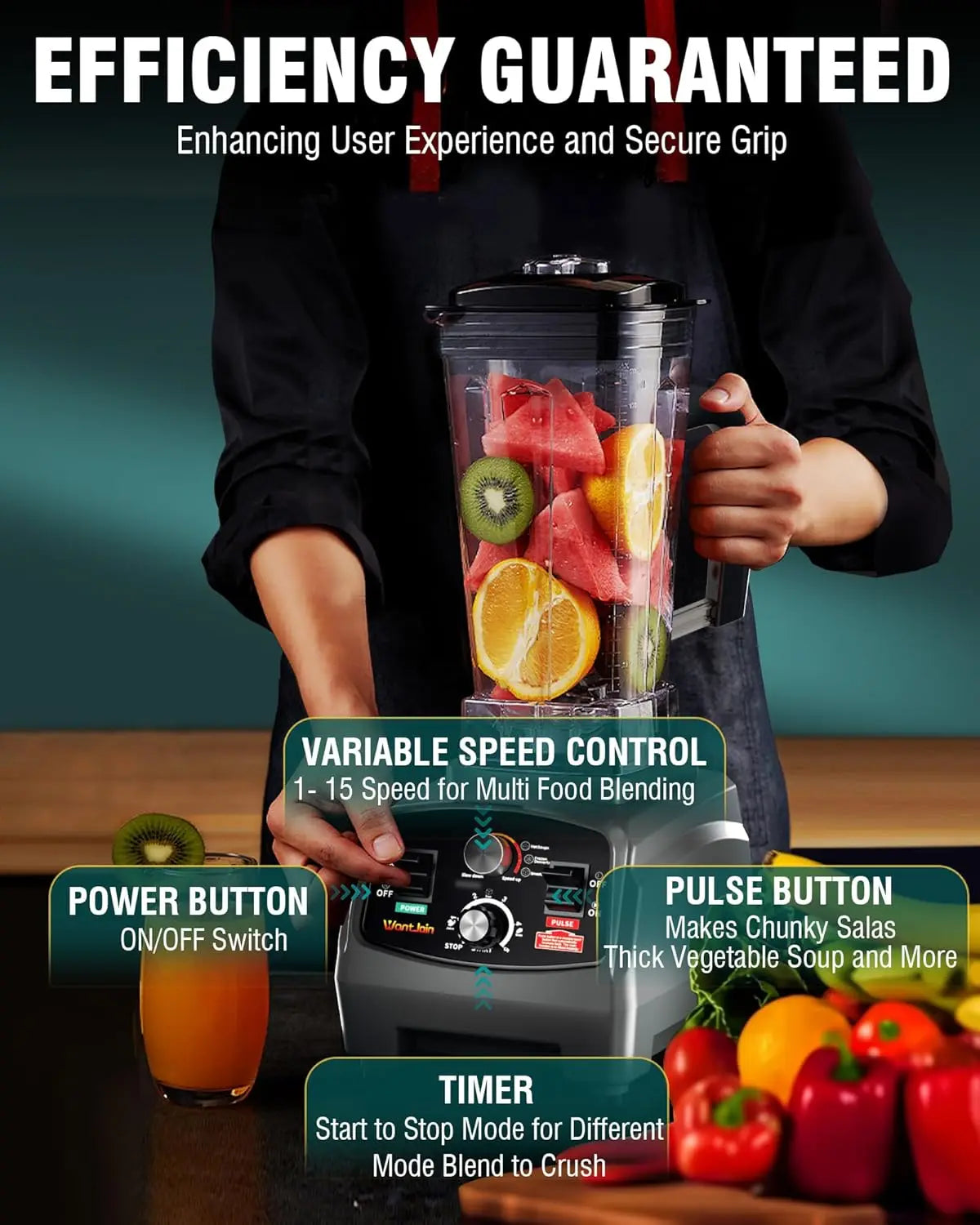 WantJoin 1800W Professional Commercial Blender For Kitchen