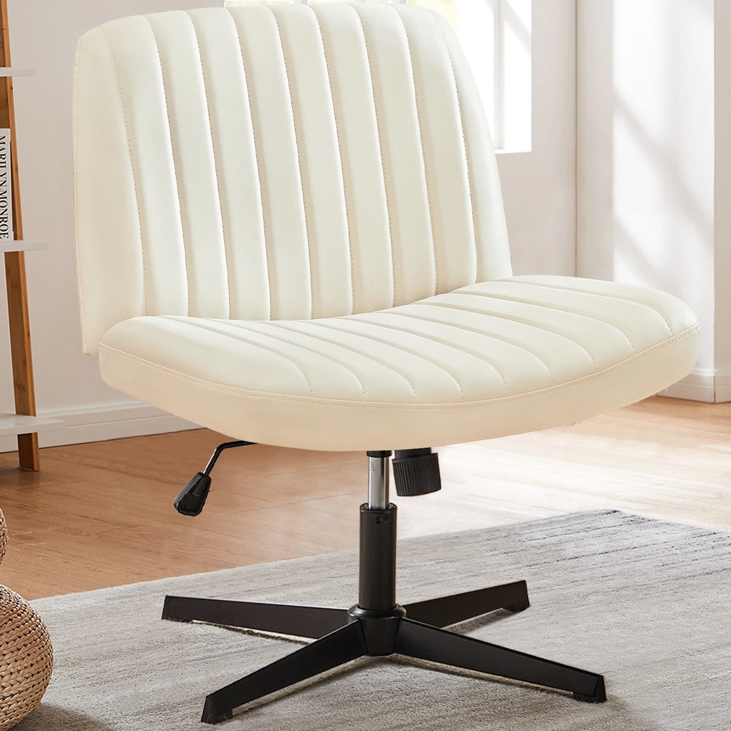 JHK Cross Legged Office Rocking Chair With Adjustable Swivel Desk