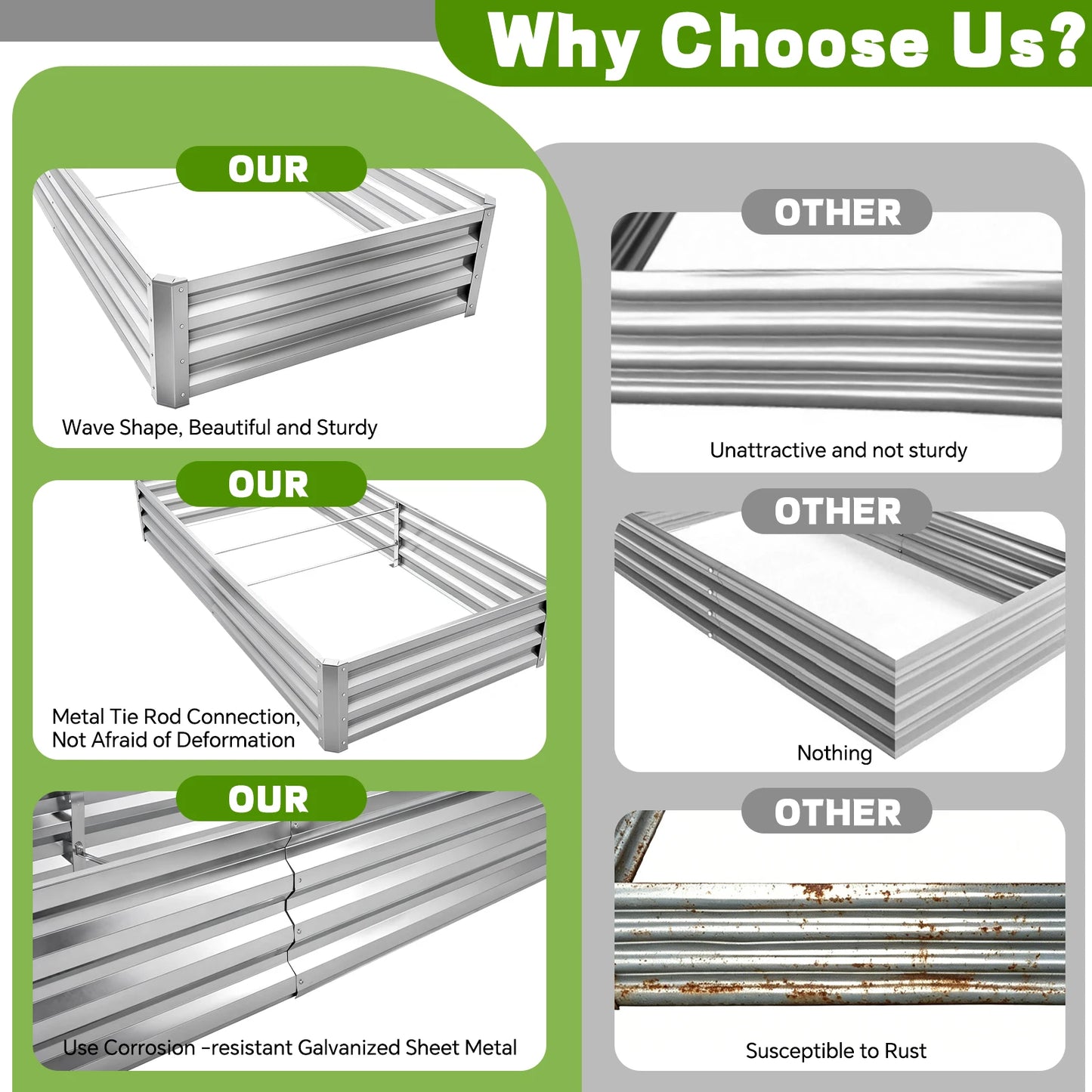 Galvanized Metal Raised Garden Bed for Outdoor Planter and Vegetables