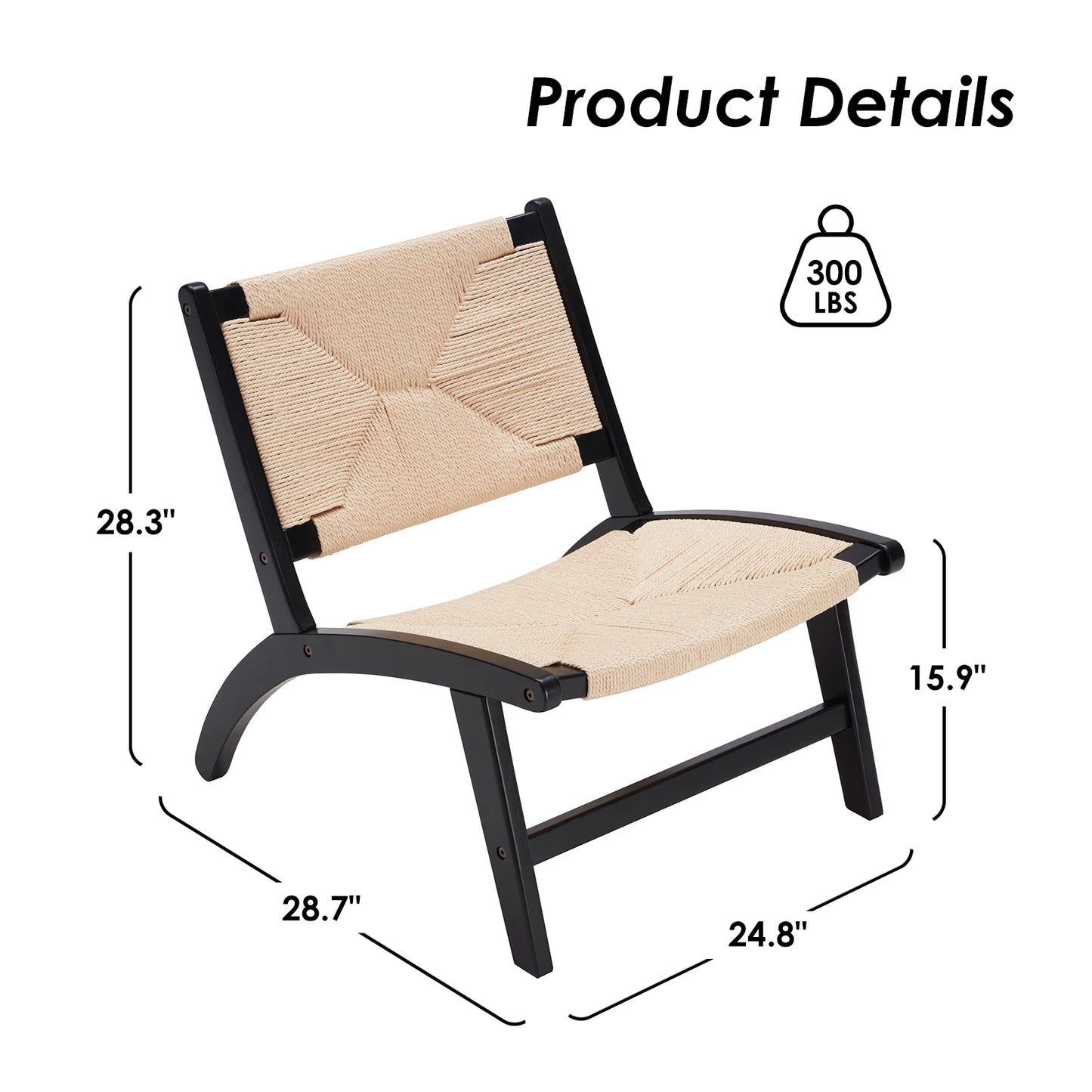 FARINI Rubberwood Modern Accent Chair with Arms Woven Mid Century