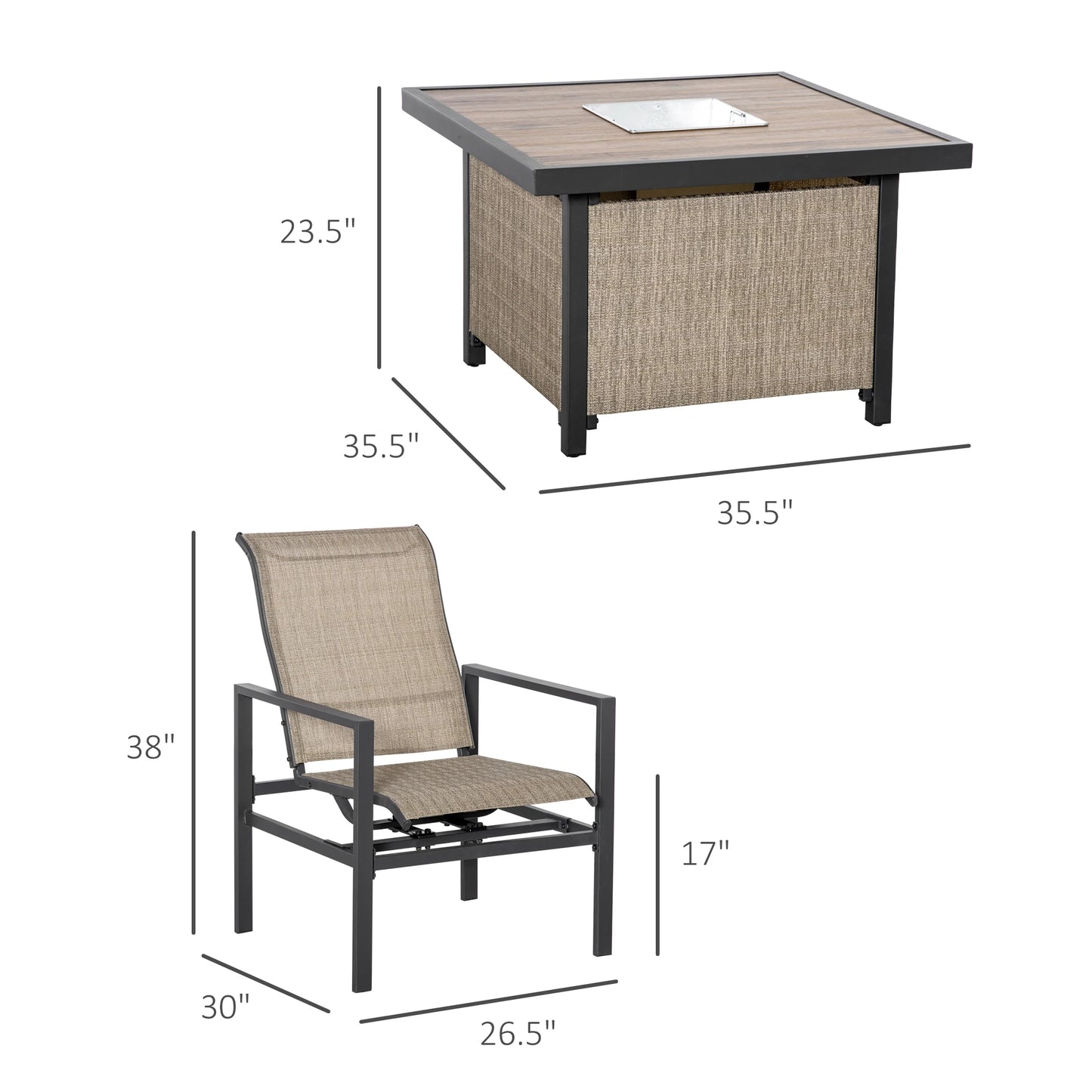 Steel Patio Dining Set With Ice Bucket And Rocking Chairs