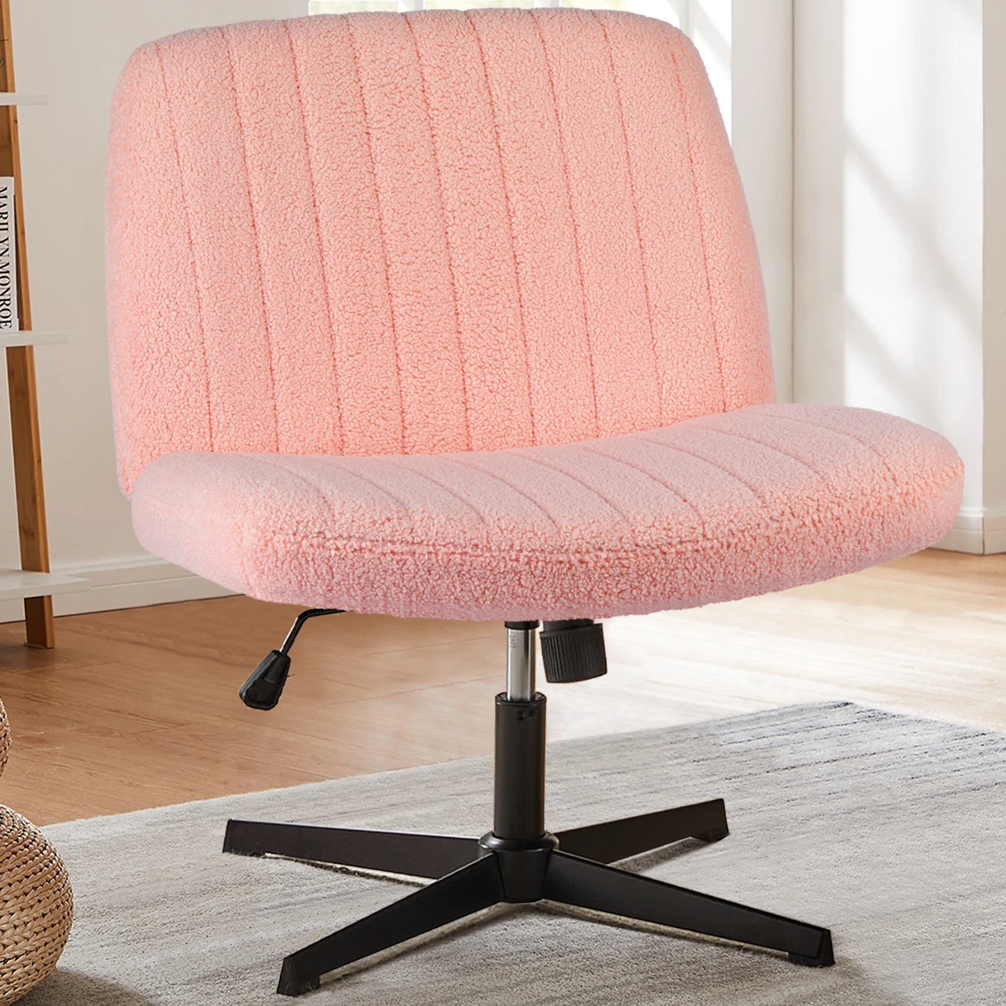 JHK Cross Legged Office Rocking Chair With Adjustable Swivel Desk