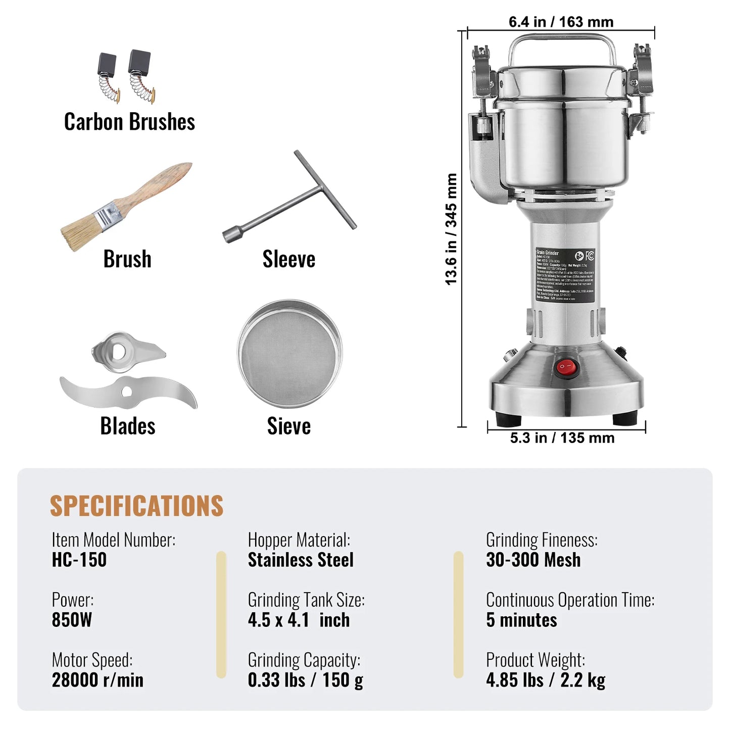 SucceBuy Electric Grain Mill Grinder 150 to 2500g for Spices