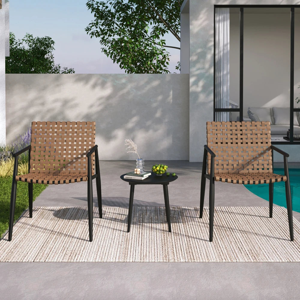 LISM PE Rattan Chat Set Two Chairs With Glass Table