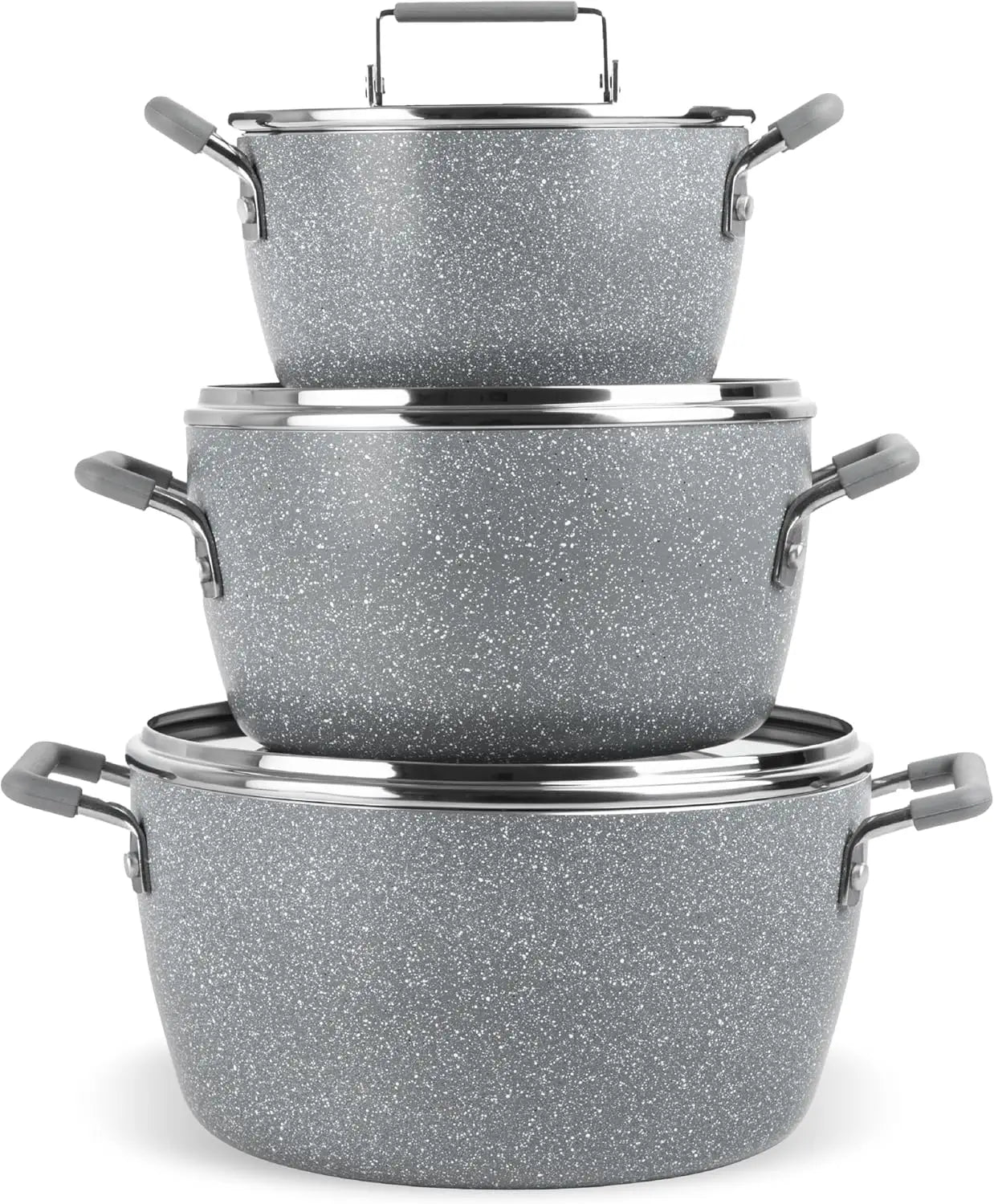 Nonstick Stackable Pots Set With Lids Space Saving Cookware