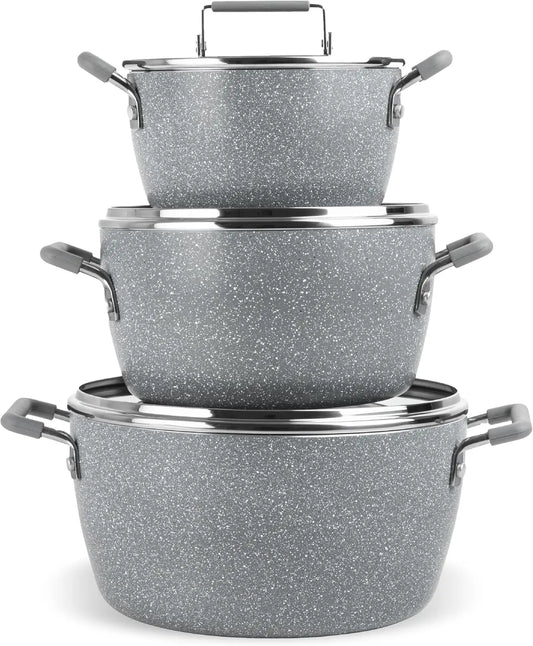 Nonstick Stackable Pots Set With Lids Space Saving Cookware