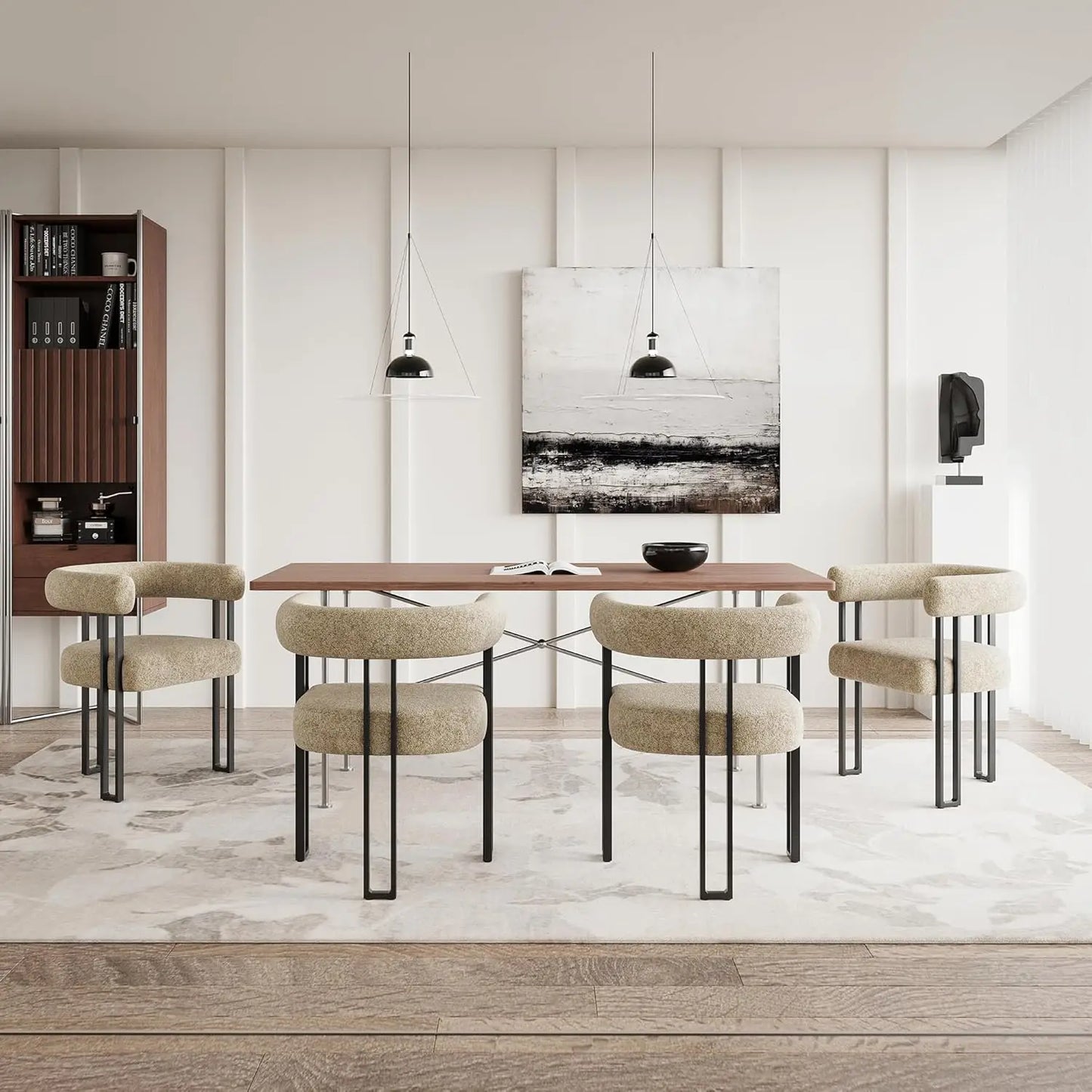 FARINI Bouclé Upholstered Dining Arm Chairs Modern Cushioned Set