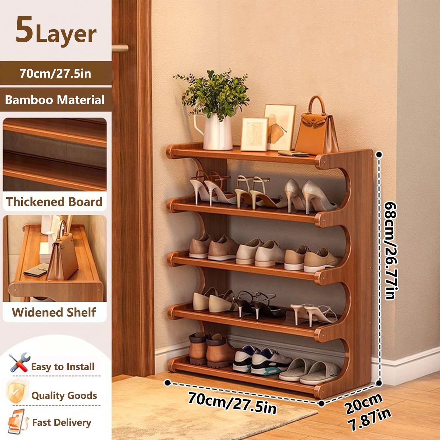 Wooden Multi Layer Shoe Rack Organizer Space Saving Design