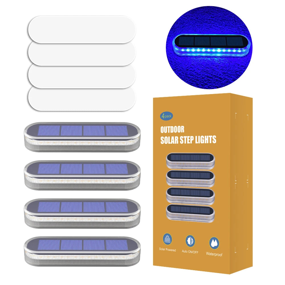 Solar LED Deck Lights 4 Pack Auto On Off IP68 Outdoor Waterproof