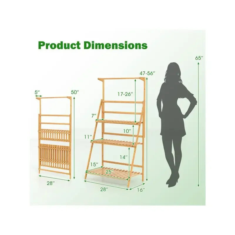4-Tier Bamboo Hanging Plant Stand 2-in-1 Indoor Outdoor Display