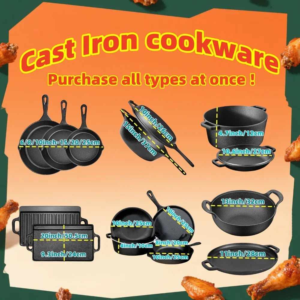 AEDG 3-Piece Cast Iron Skillet Set Pre-Seasoned For Oven Grill