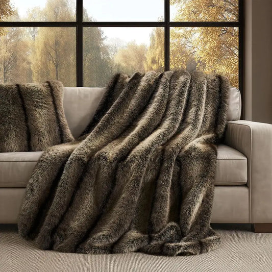 Lux Faux Fur Throw Blanket Soft Plush Mink For Sofa