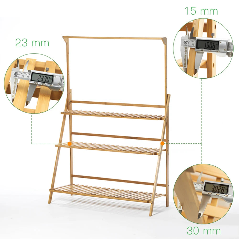 Folding Bamboo Plant Stand 3 Tier For Indoor Outdoor Use