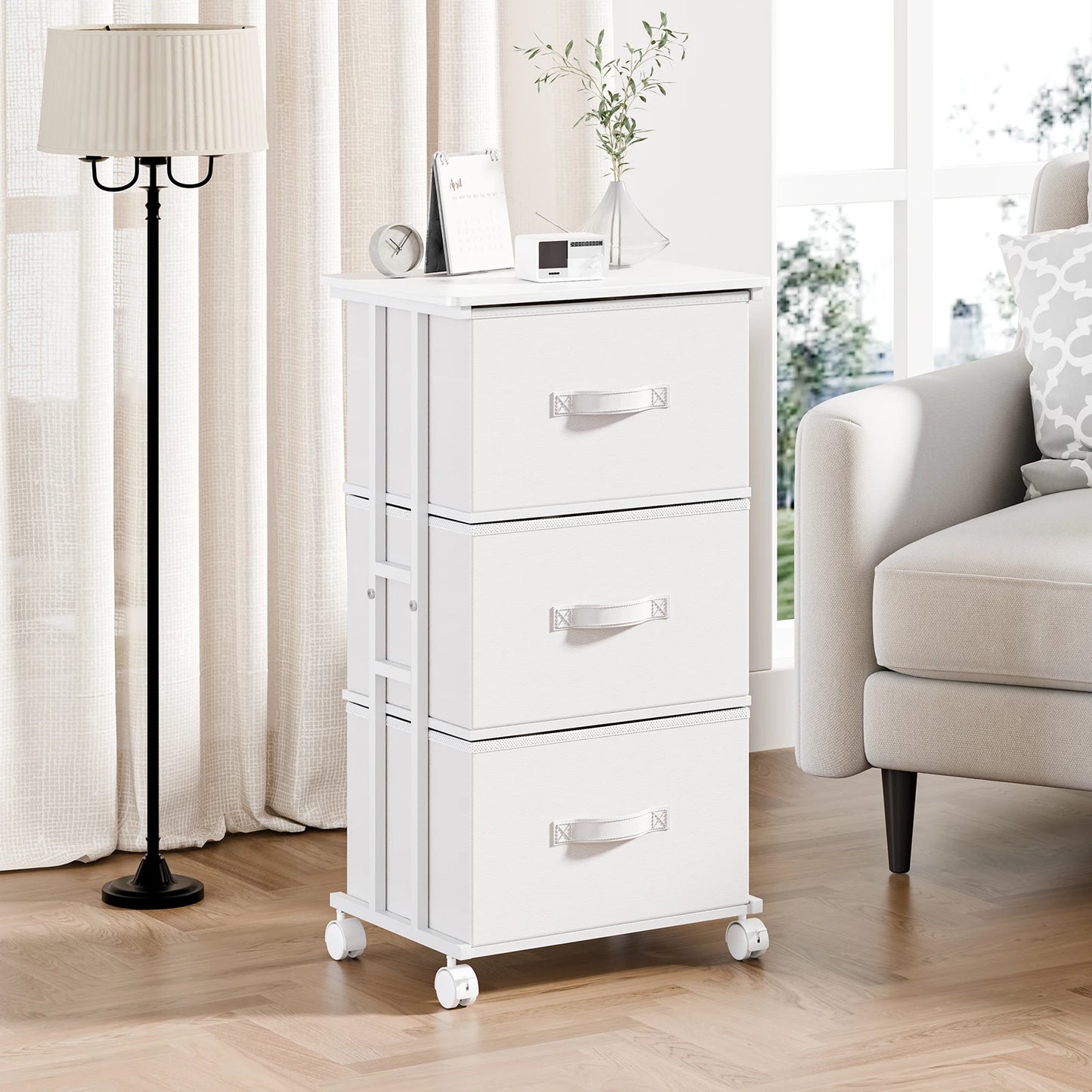 JHK Rolling Dresser Storage Cabinet With Steel Frame And Wheels