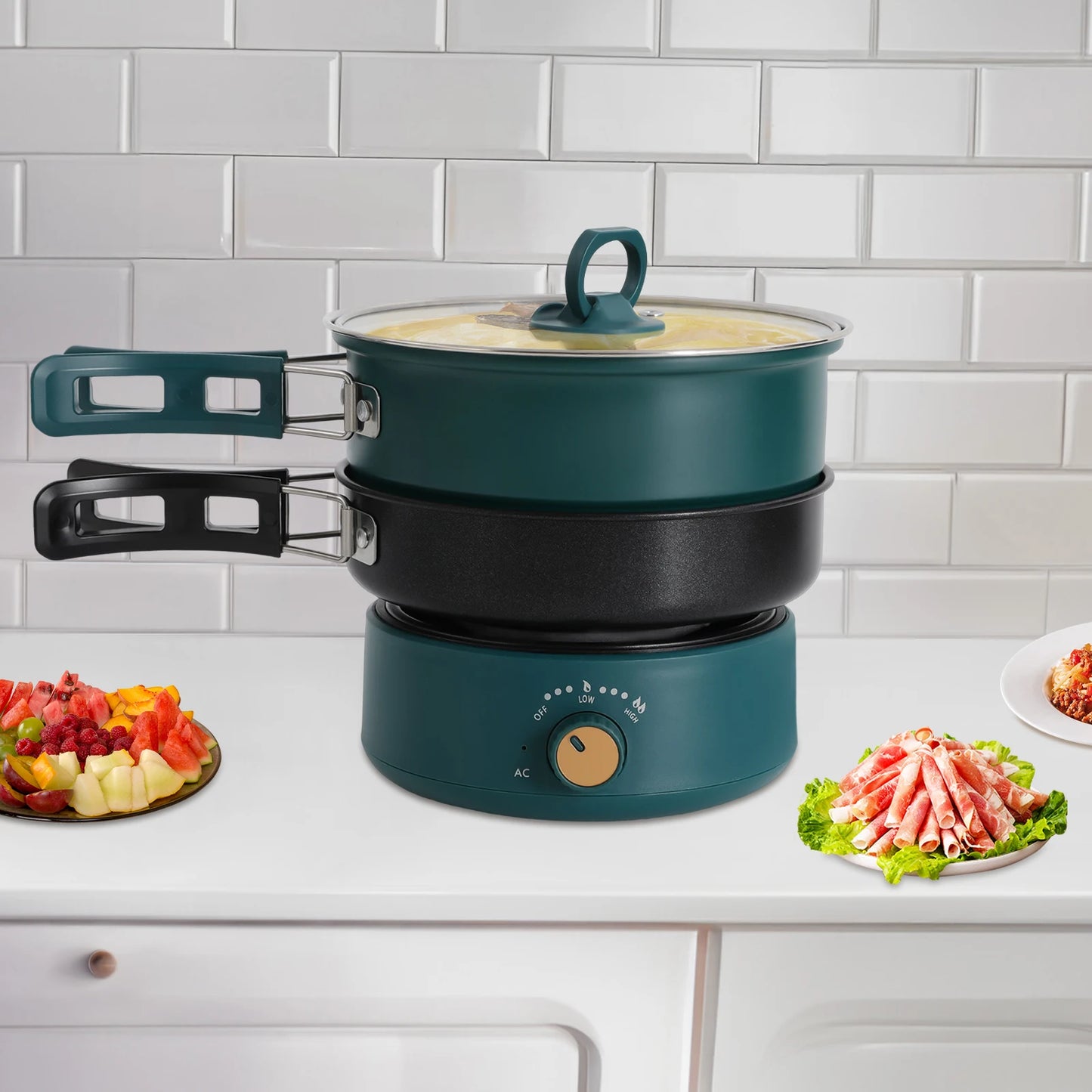 Bymaocar 110V Electric Hot Pot With Steamer Portable Travel Cooker