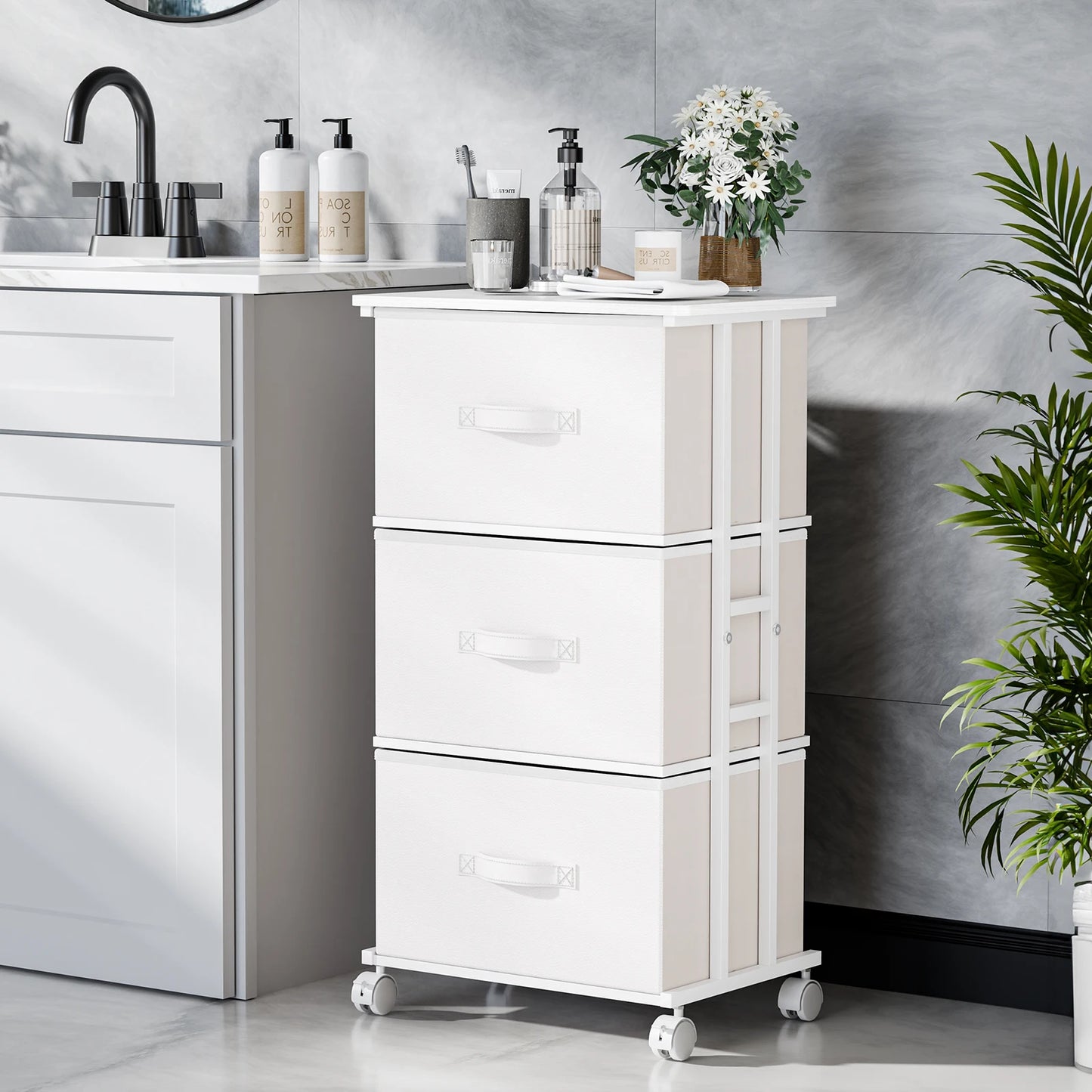JHK Rolling Dresser Storage Cabinet With Steel Frame And Wheels