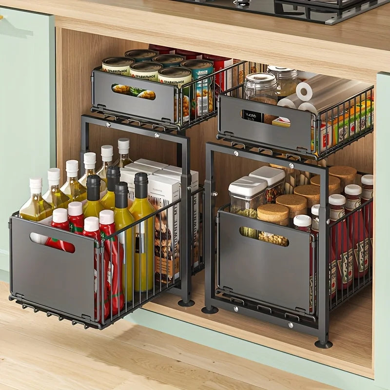 AEHOME 2 Tier Slide Out Cabinet Organizer Under Sink Storage
