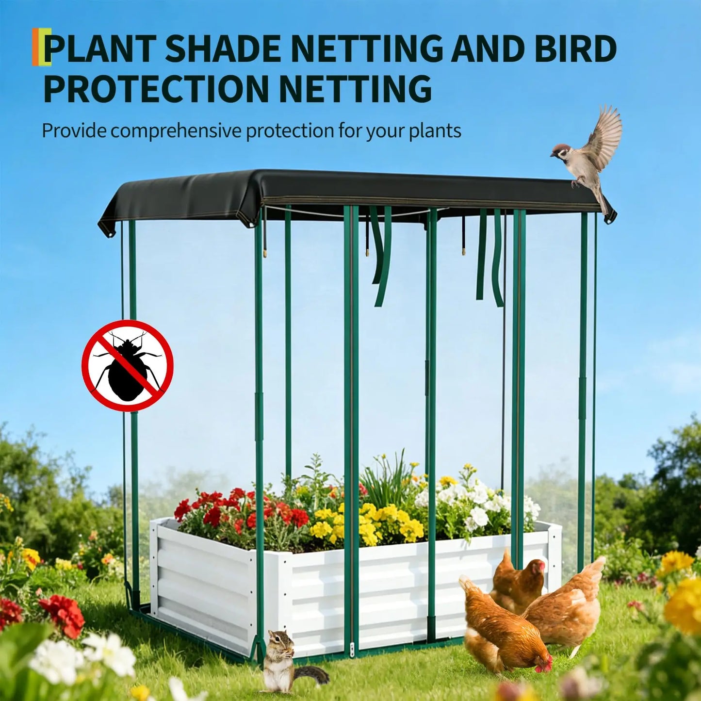 HiMISS 3 In 1 Raised Garden Bed Kit Galvanized Planter With Drip Irrigation