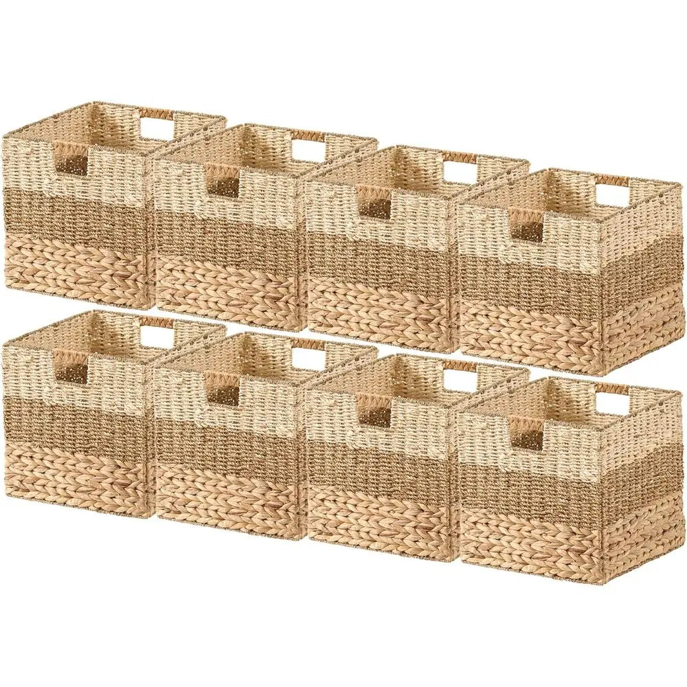 Natural Water Hyacinth Storage Basket Set of 8 Handles