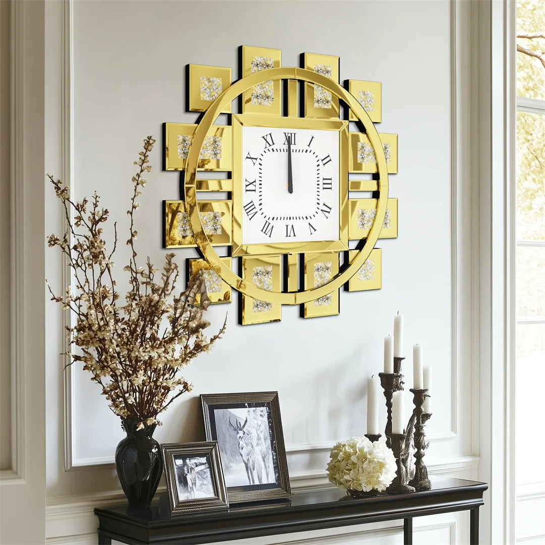 Decorative Wall Clock With Crushed Diamond Inlay Battery Operated