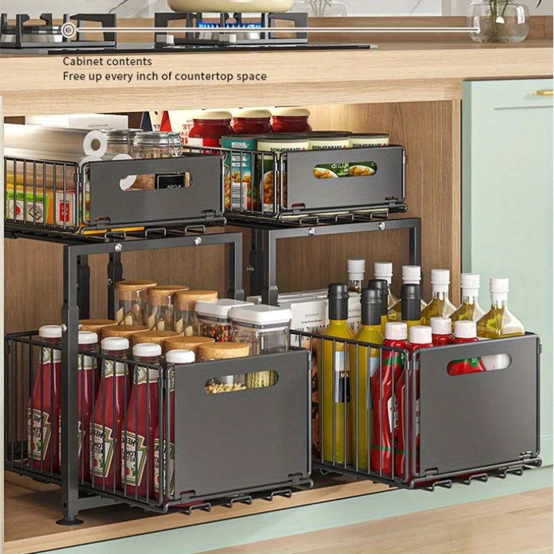 AEHOME 2 Tier Slide Out Cabinet Organizer Under Sink Storage