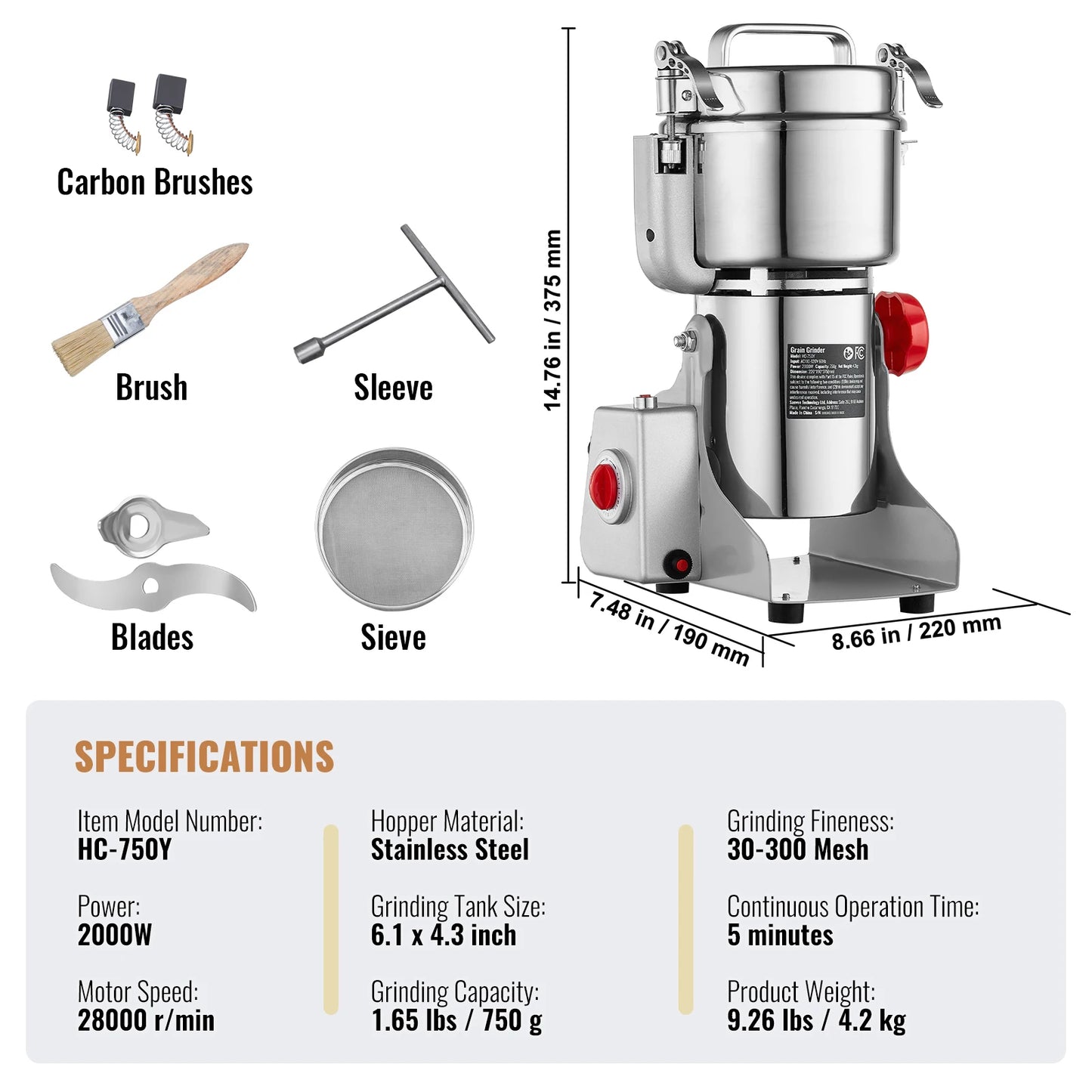 SucceBuy Electric Grain Mill Grinder 150 to 2500g for Spices