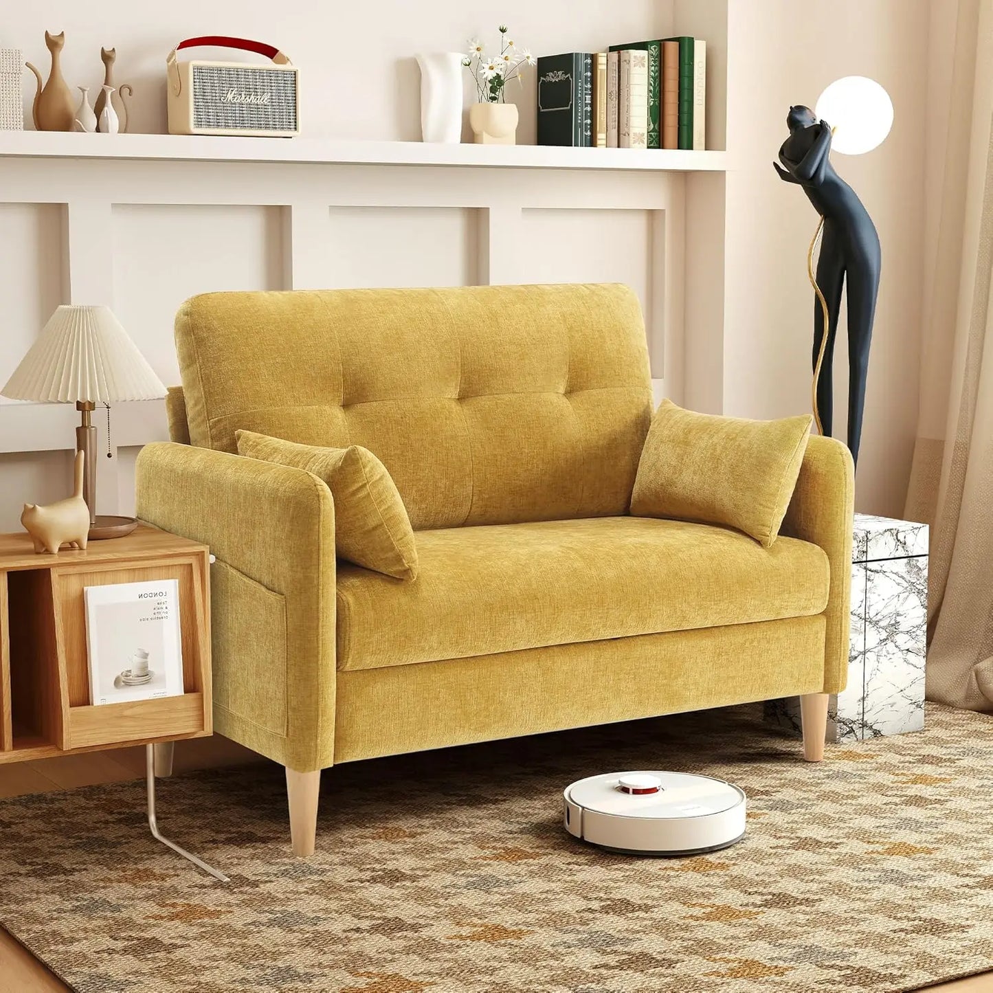 Chenille Loveseat Sofa For Bedroom With Removable Cushion Covers
