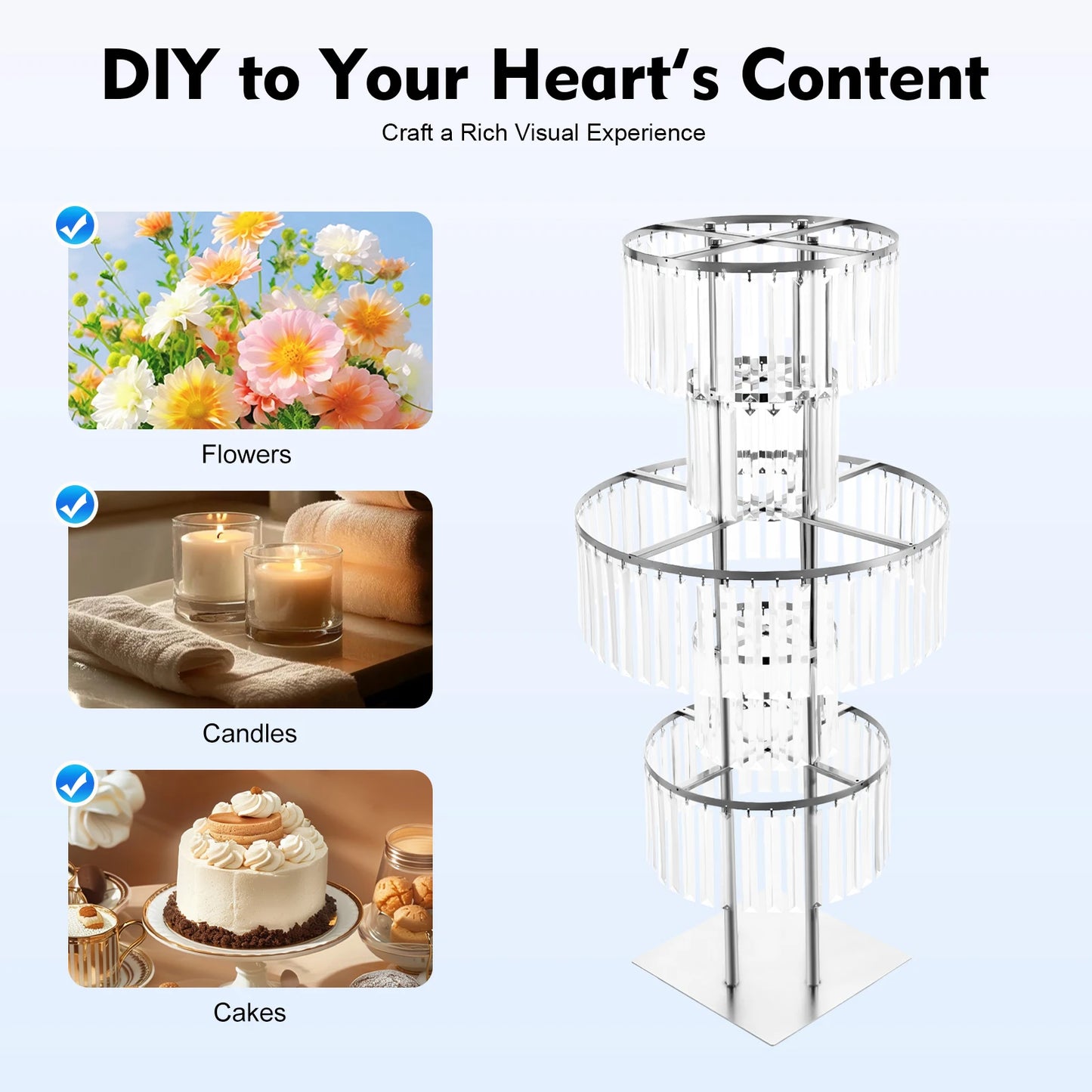 5-Tier Acrylic Crystal Flower Stand For Wedding Centerpieces Iron Frame