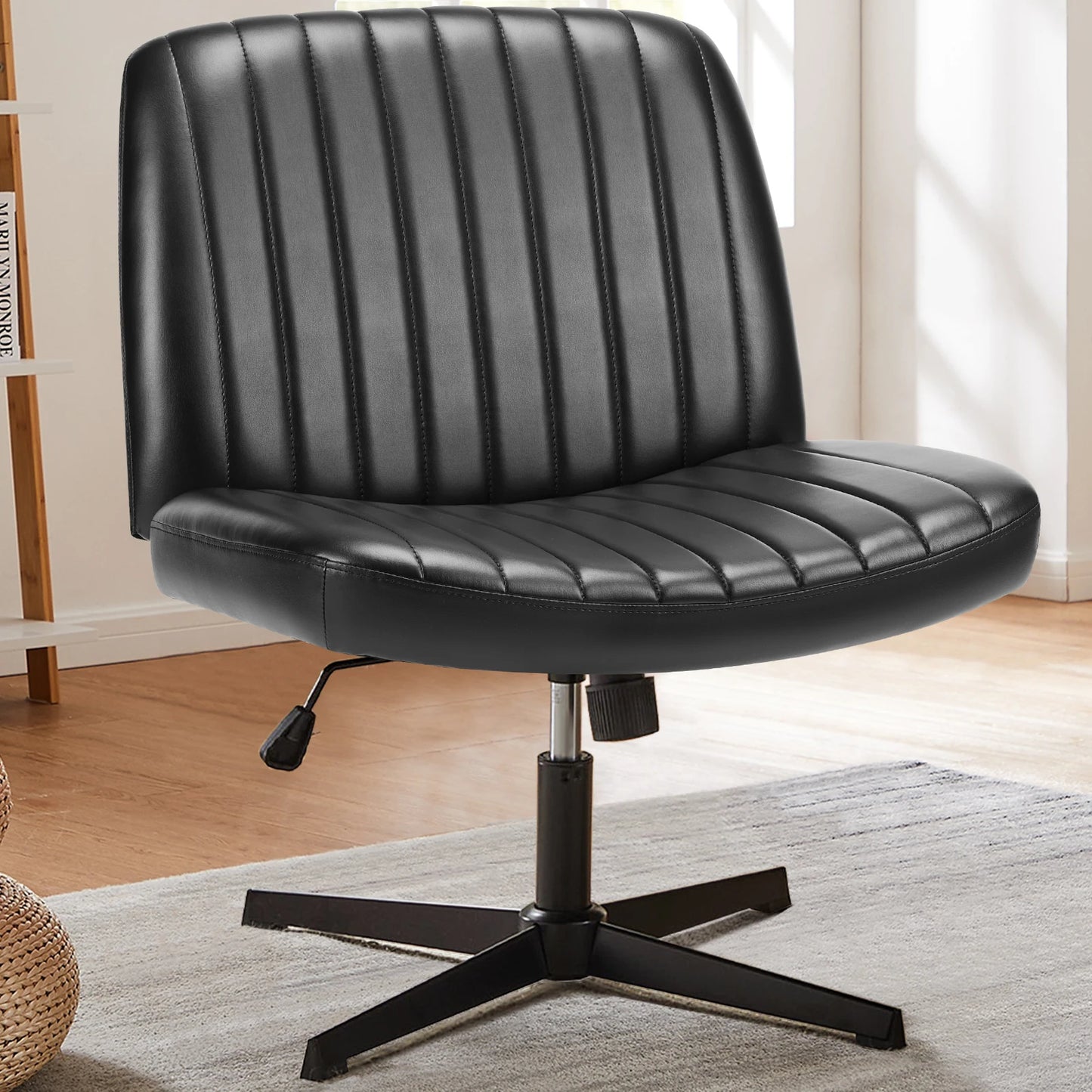 JHK Cross Legged Office Rocking Chair With Adjustable Swivel Desk