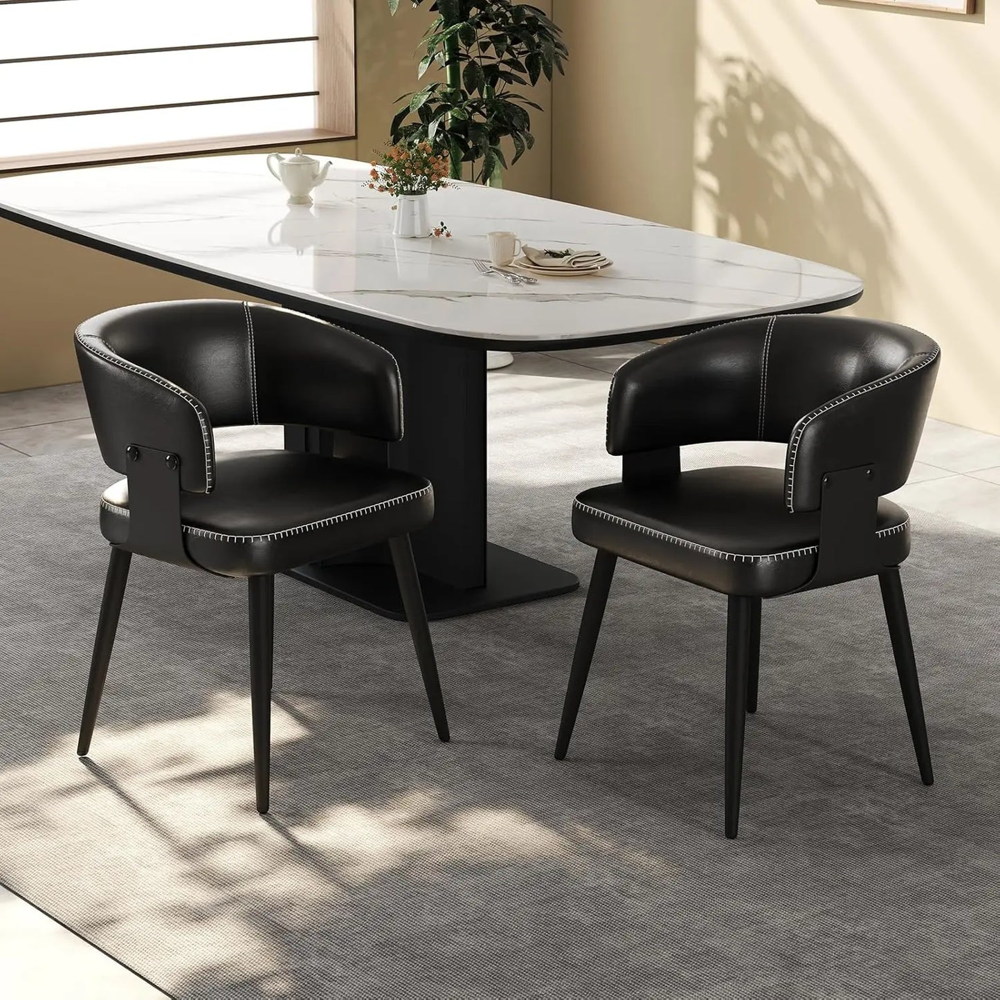 GUOHE Modern Dining Chairs Set Of 2 Upholstered Faux Leather