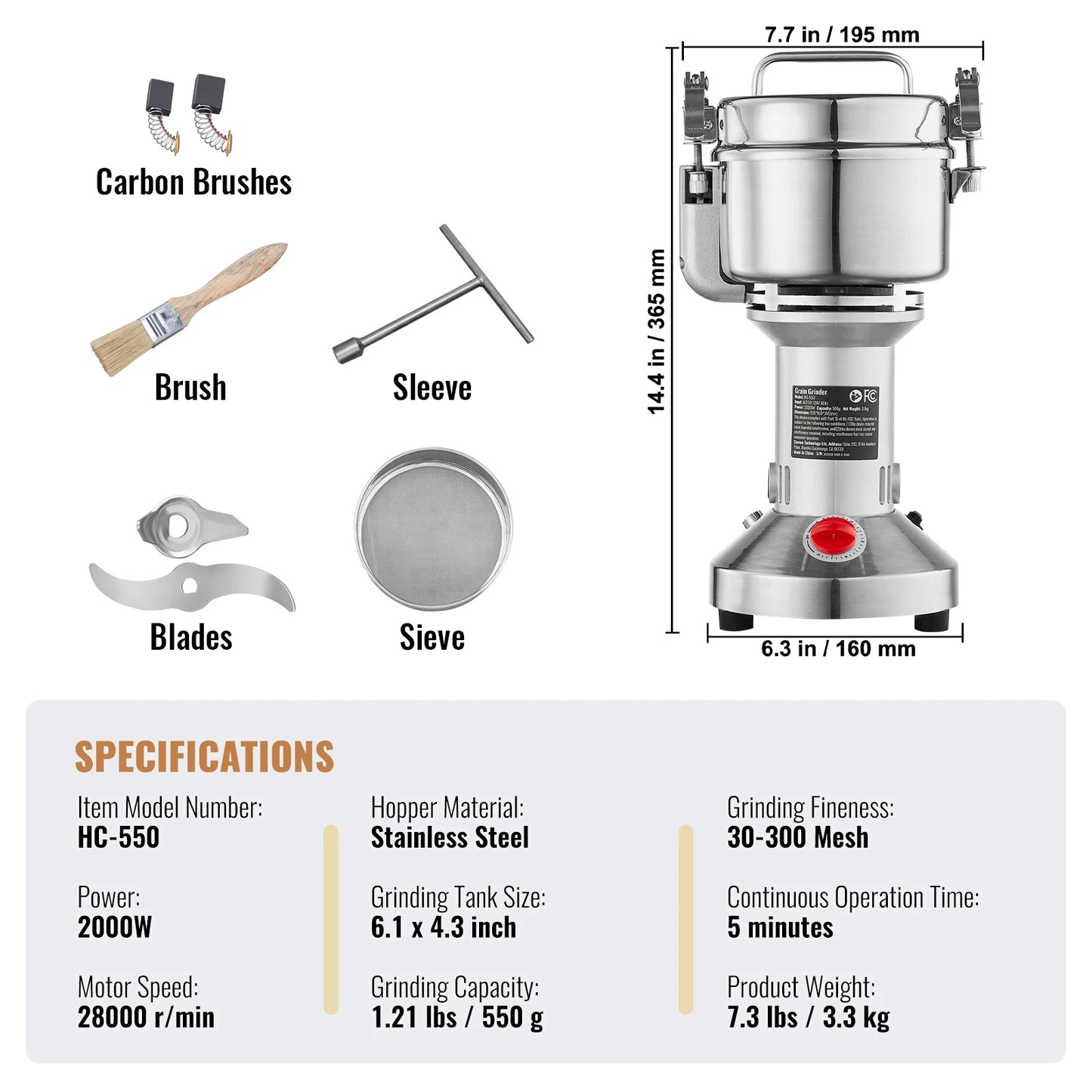 SucceBuy Electric Grain Mill Grinder 150 to 2500g for Spices