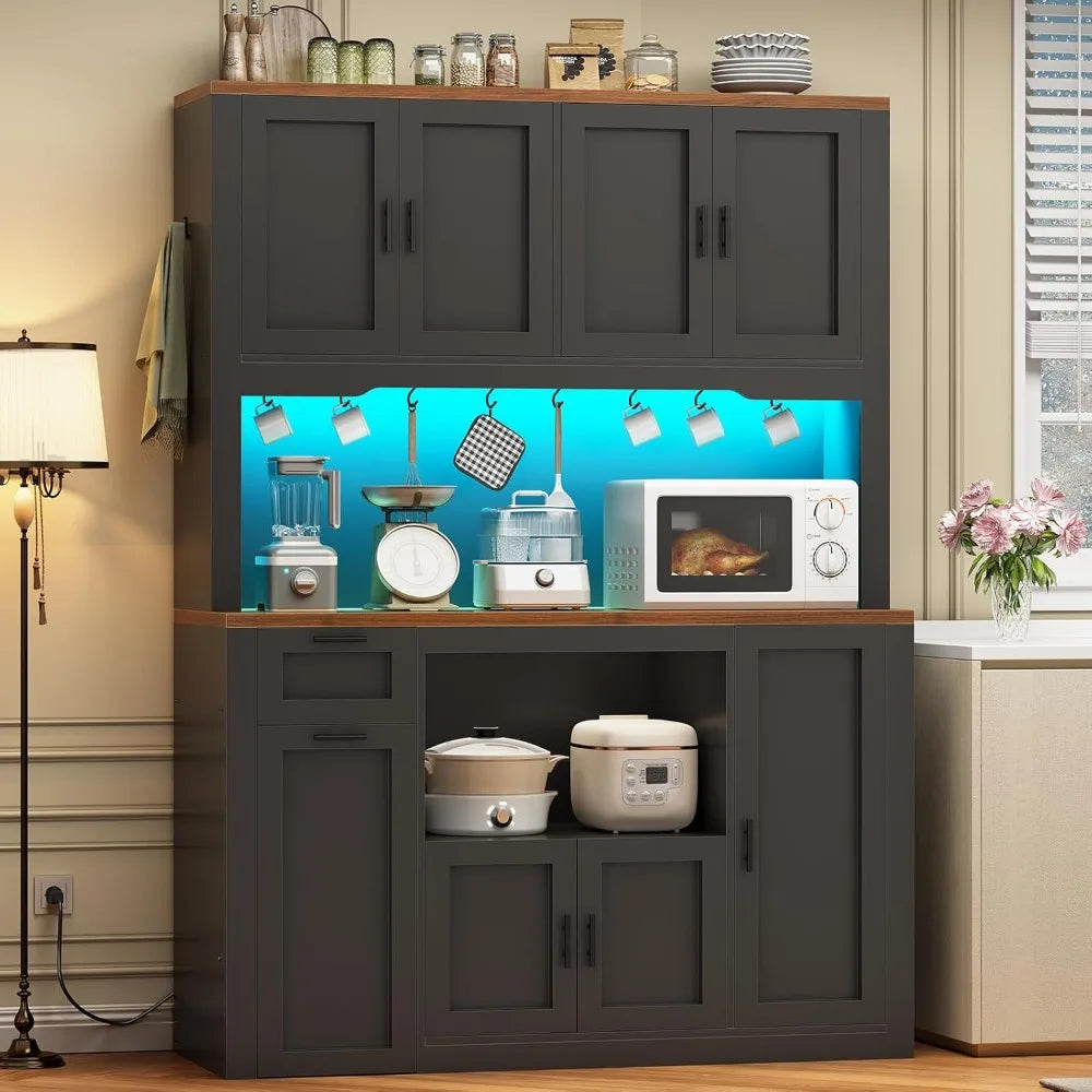 Pantry Cabinet With Charging Station And LED Light