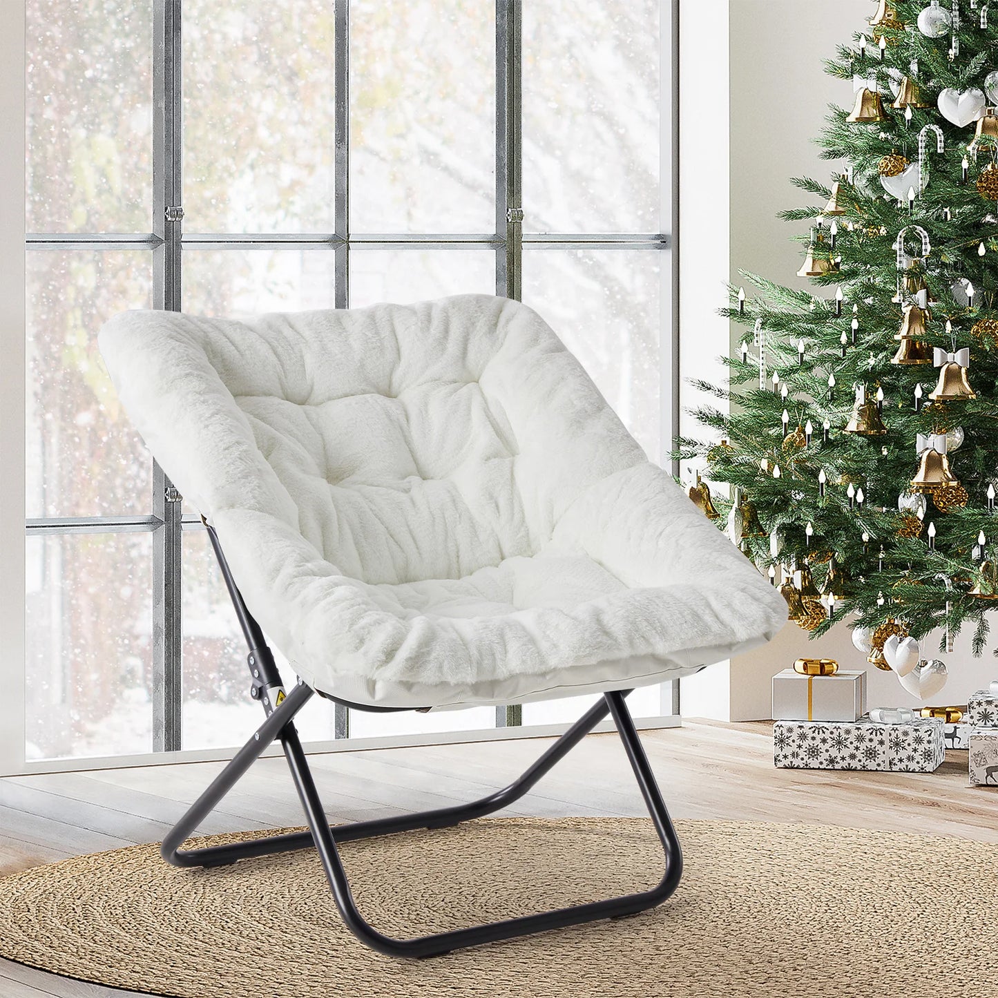 JHK Cozy Saucer Chair With Faux Fur Padded Seat Folding For Living Room