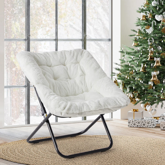 JHK Cozy Saucer Chair With Faux Fur Padded Seat Folding For Living Room