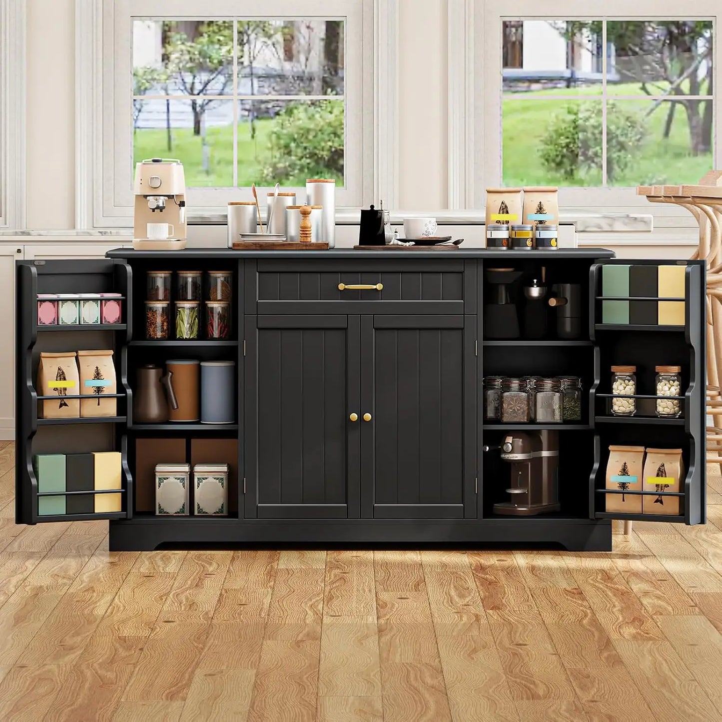 Storage Sideboard Buffet Cabinet With Drawers And Door Shelves Rustic