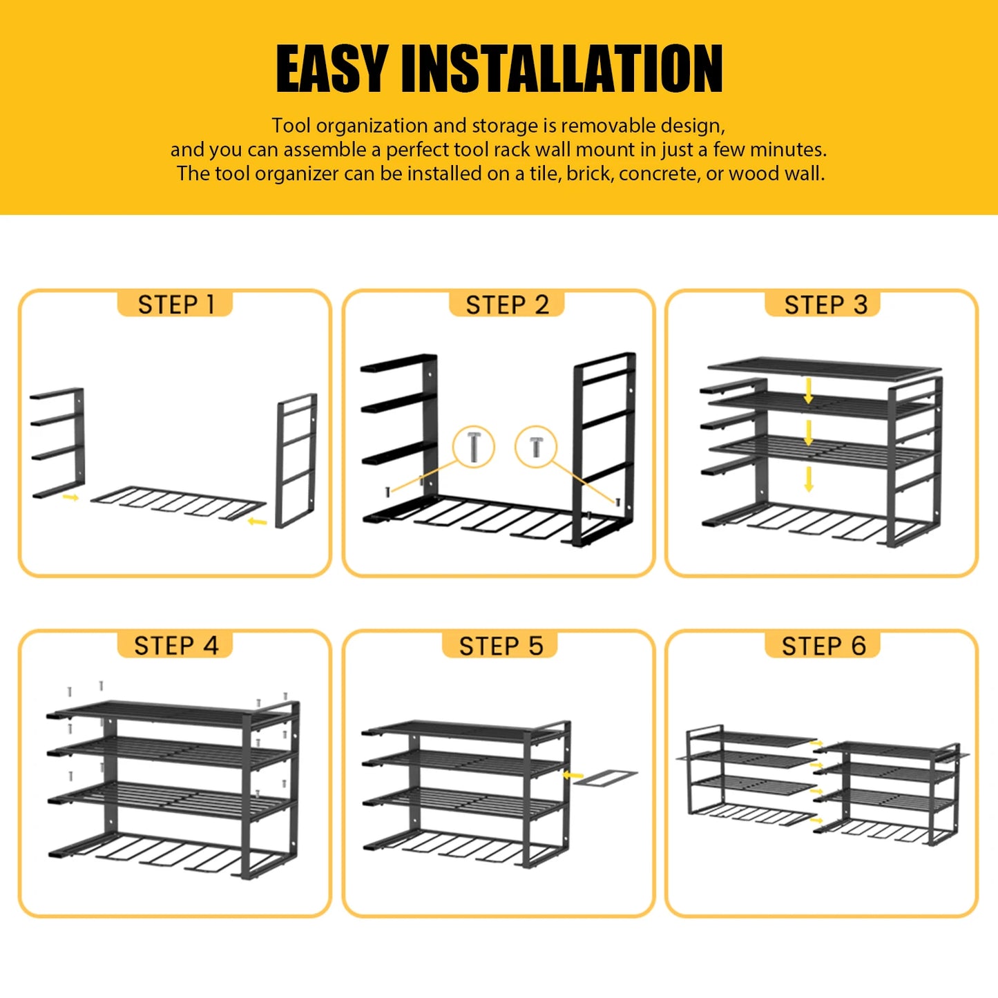 Power Tool Storage Rack 4 Tier Garage Organizer Wall Mount