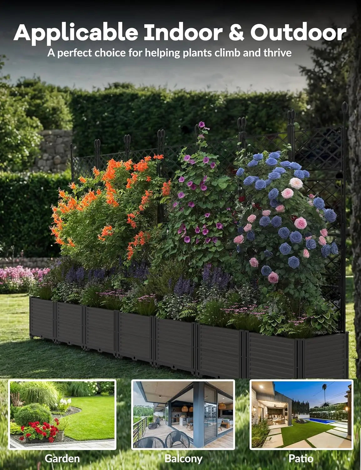 TWISTER.CK Plastic Planter Box With Trellis For Outdoor Raised Bed