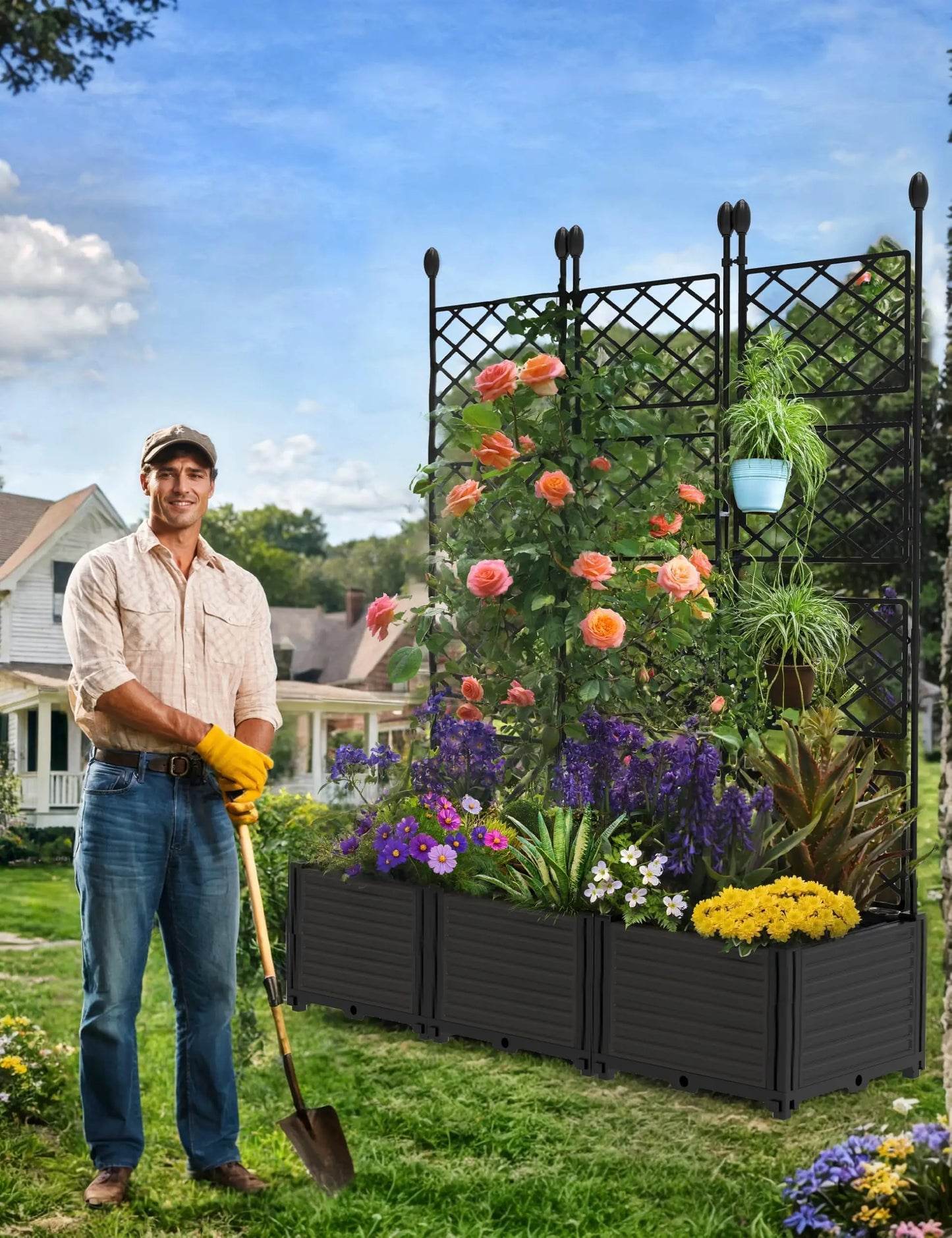HiMISS Planter Box With Trellis For Climbing Plants