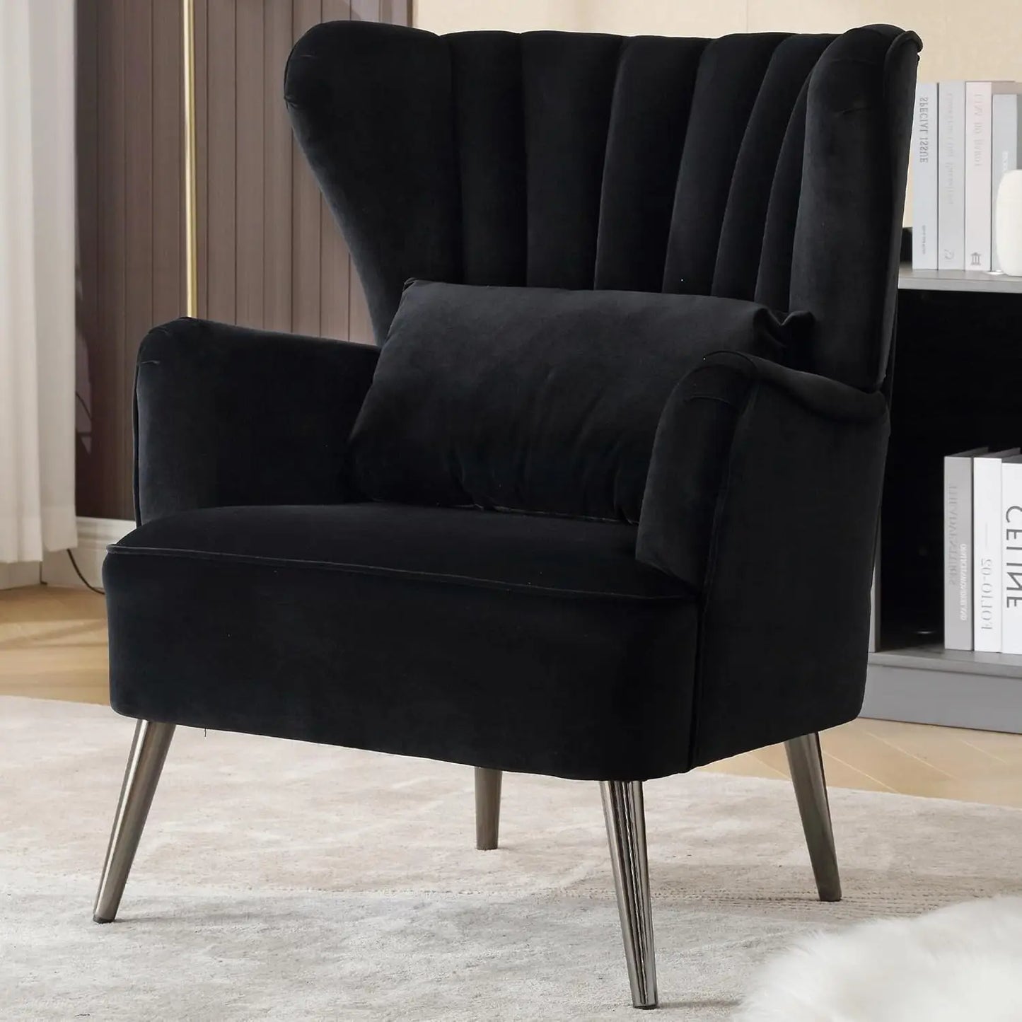 Wingback Armchair With Pillow Upholstered Reading Chair For Living Rooms