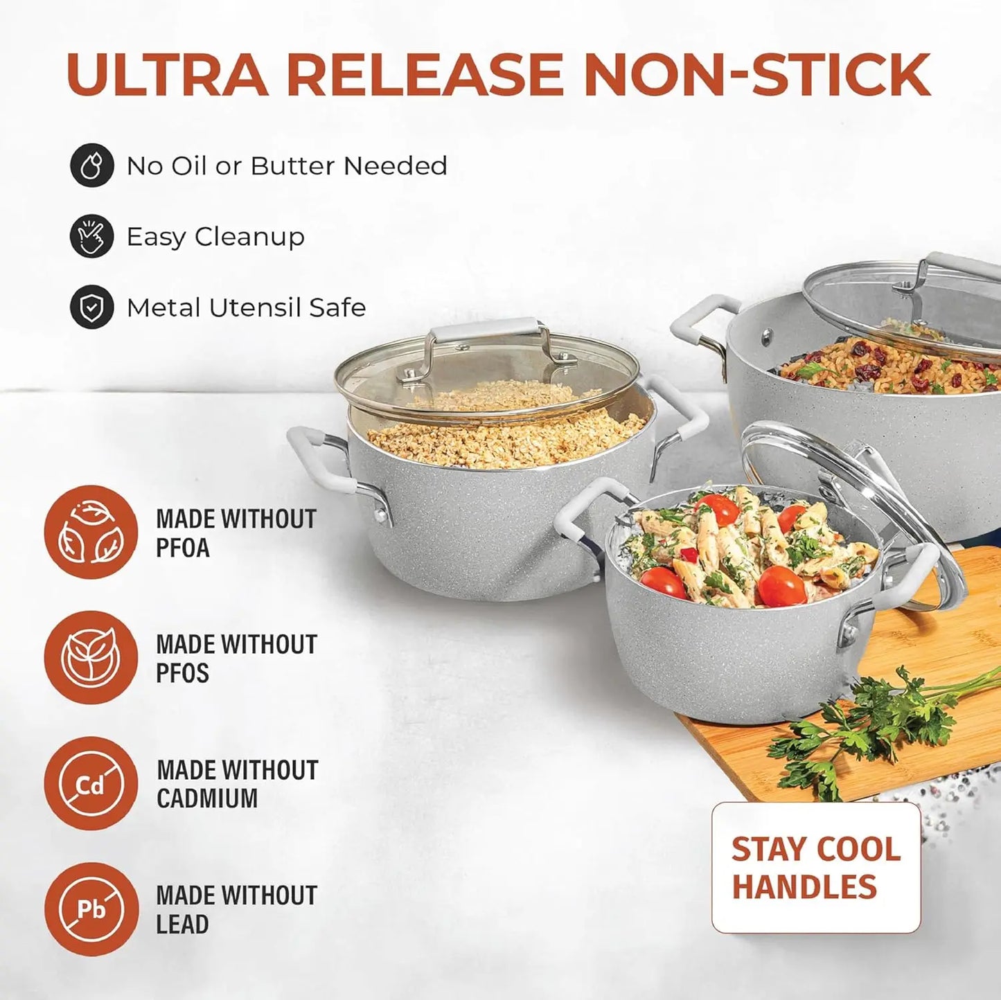 Nonstick Stackable Pots Set With Lids Space Saving Cookware