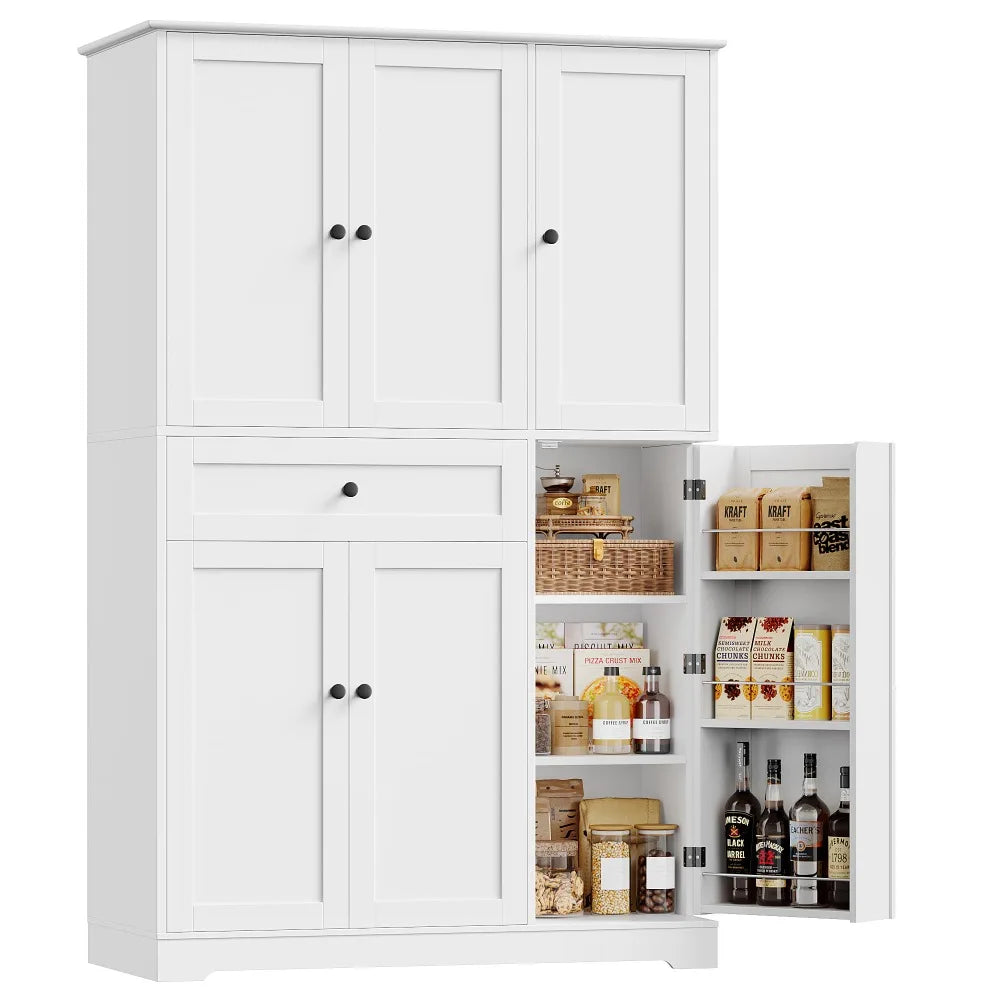 Hostack Tall Kitchen Pantry Cabinet With Doors Shelves And Drawer