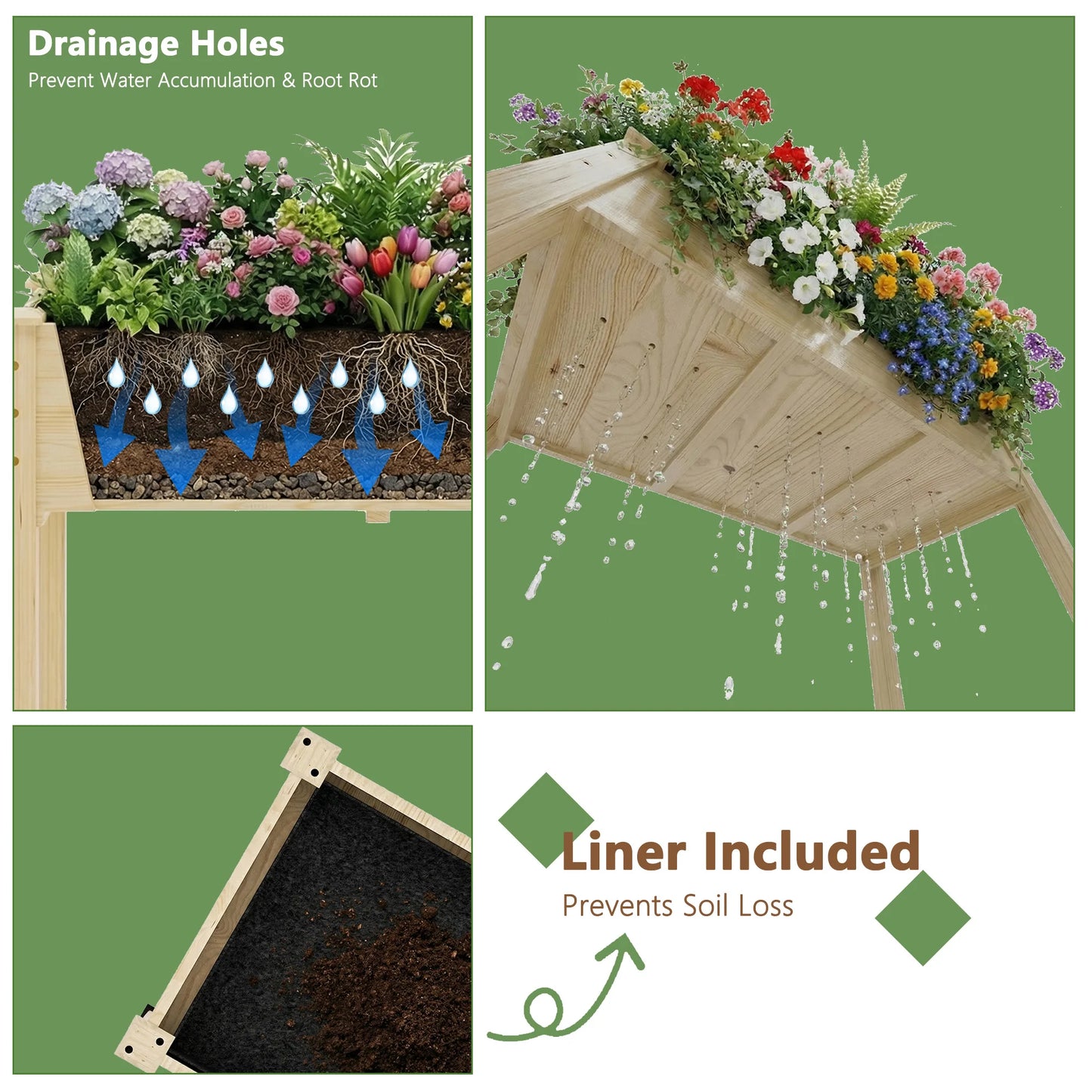 Wood Raised Bed Planter Box With Shelf For Balcony Garden
