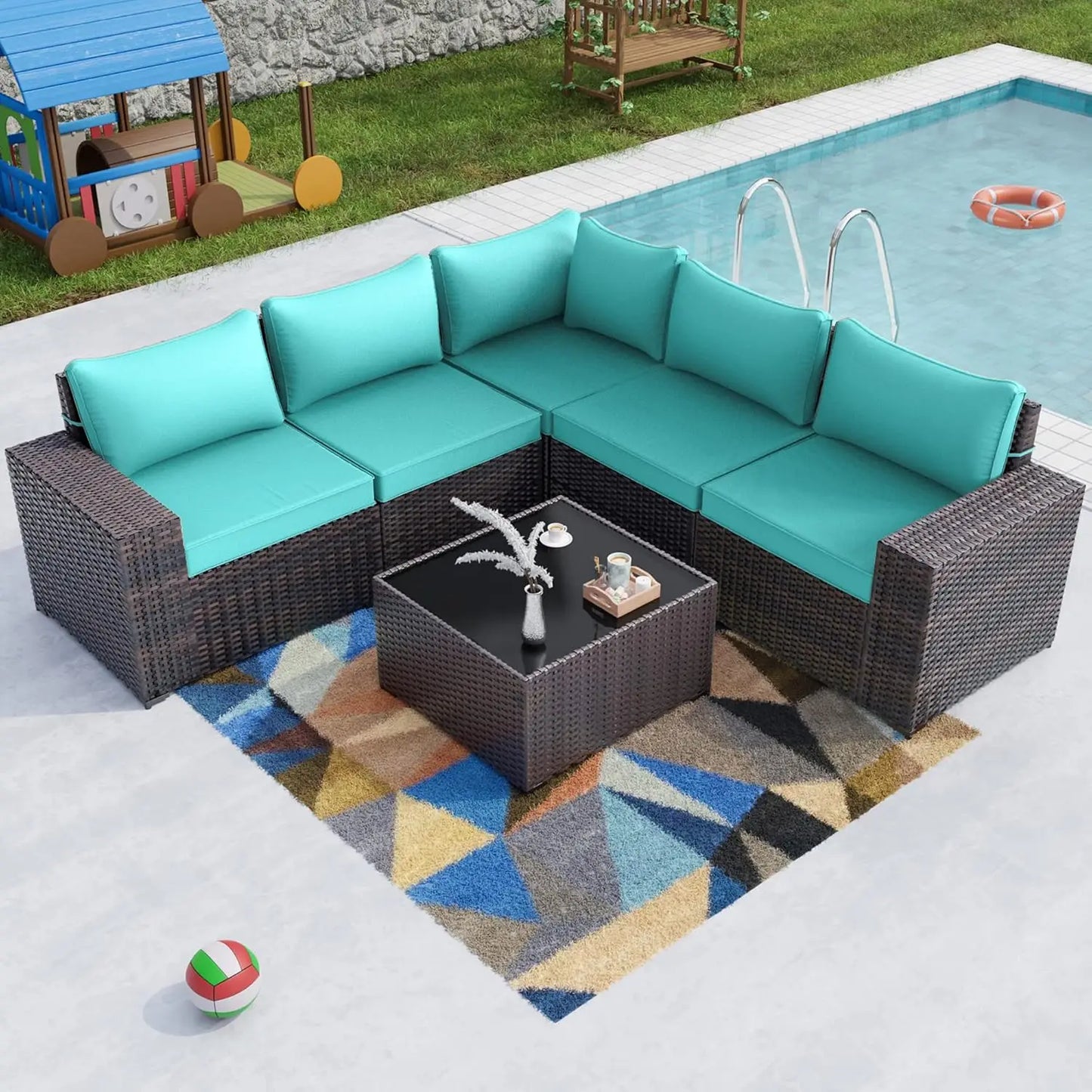 Frame 6-Piece Outdoor Patio Sectional Furniture Set In PE Rattan